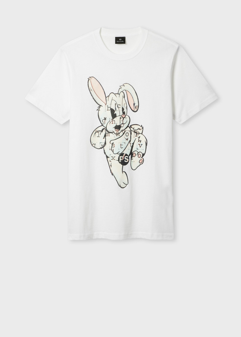 Slim-Fit White 'Bunny' Print T-Shirt 1