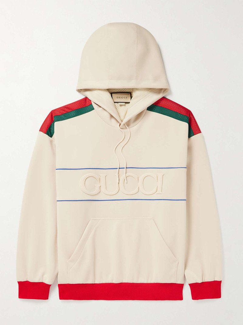 Logo-Appliquéd Mesh-Trimmed Jersey Hoodie 1