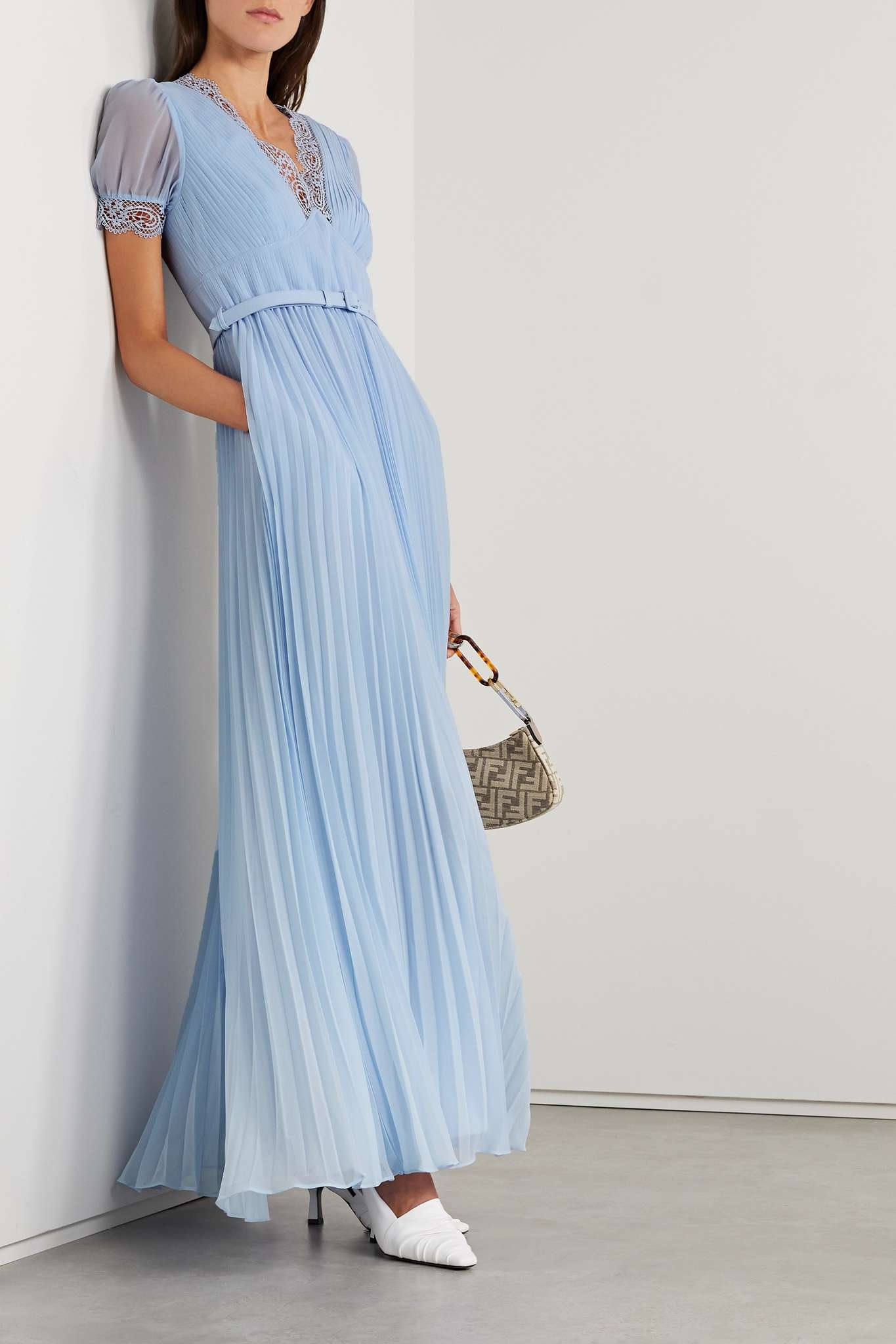 self-portrait Blue Chiffon Pleated Maxi Dress - RS23-075X-BL | REVERSIBLE