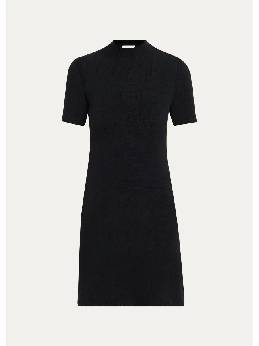 Cassidy Short-Sleeve Cashmere Button-Shoulder Mini Dress - 1