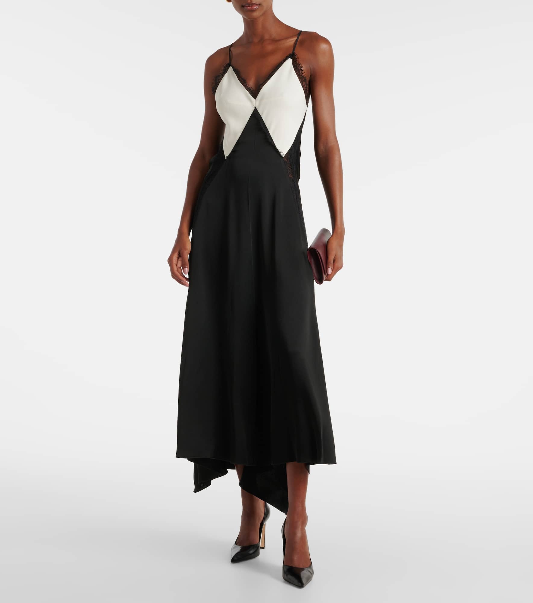 Lace-trimmed satin slip dress - 2