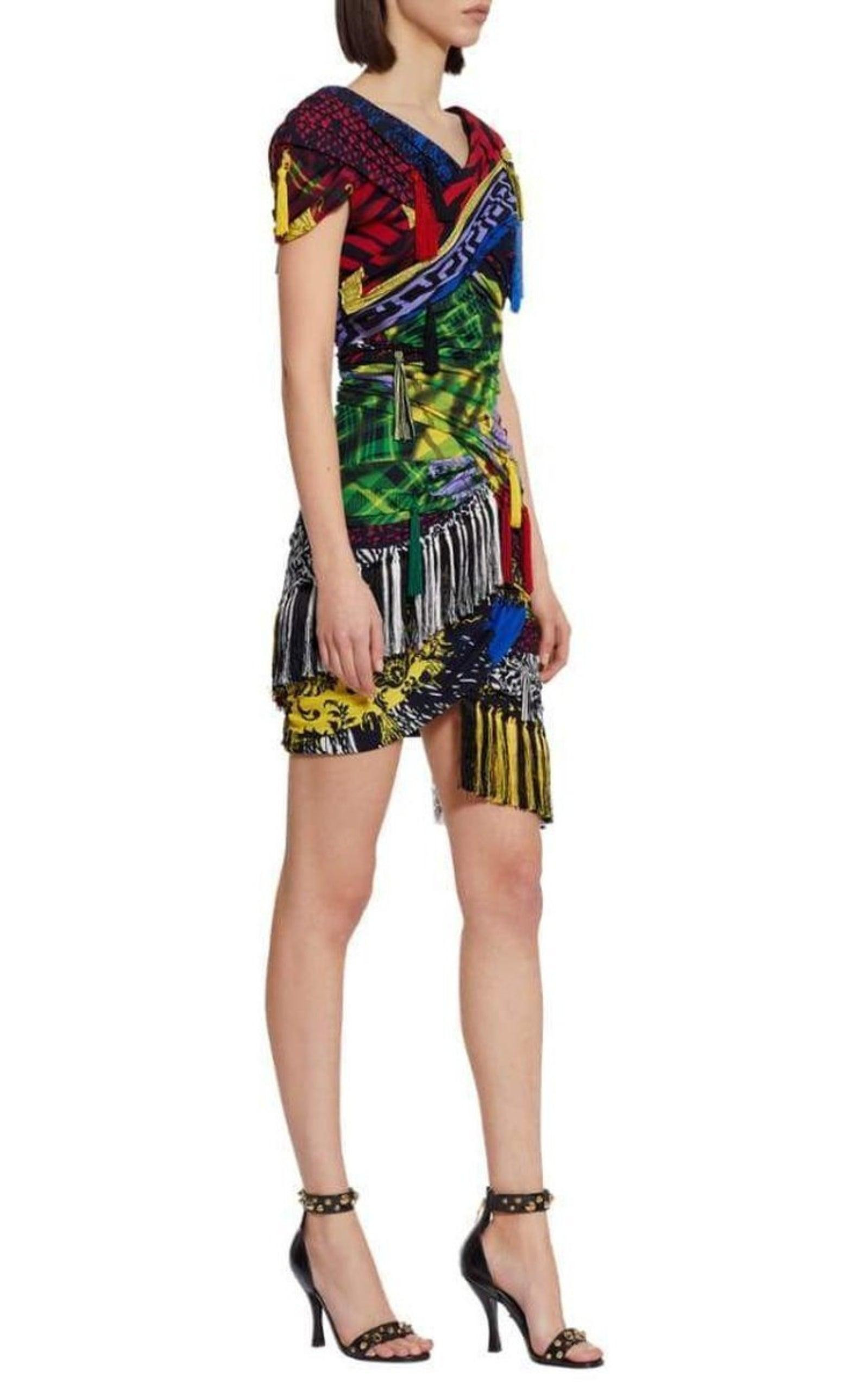 Mega Mix Print Fringe Mini Dress - 4