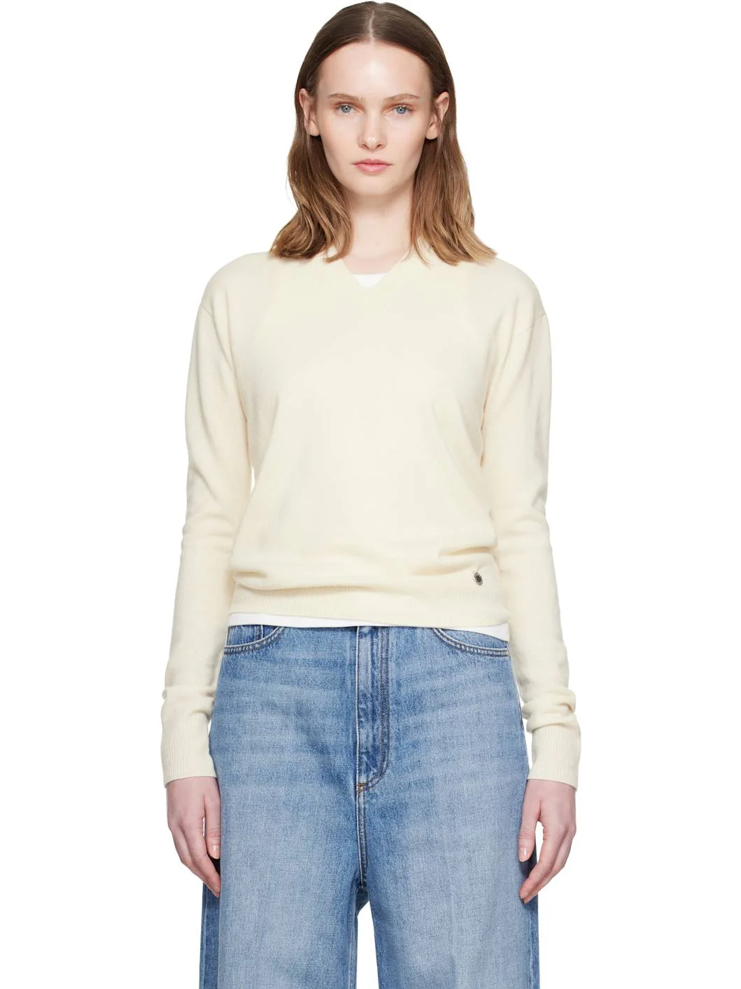 Off-White Cashmere V-Neck Sweater - 1