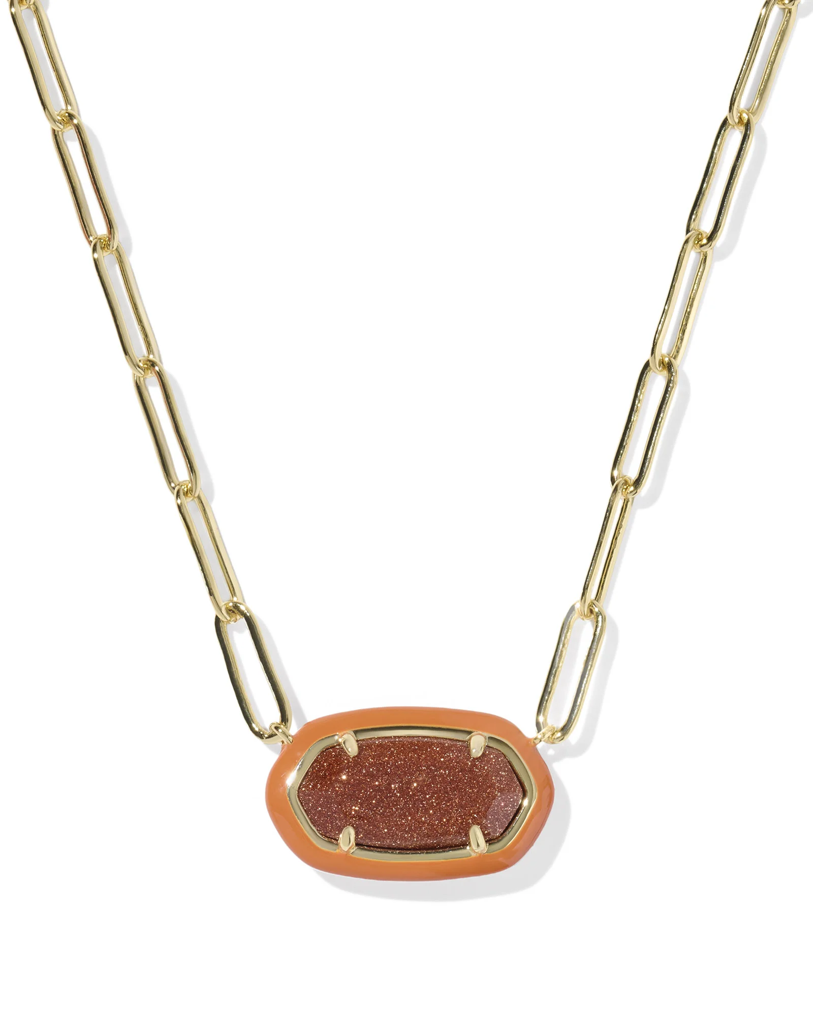 Elisa Enamel Frame Gold Paperclip Necklace - 1