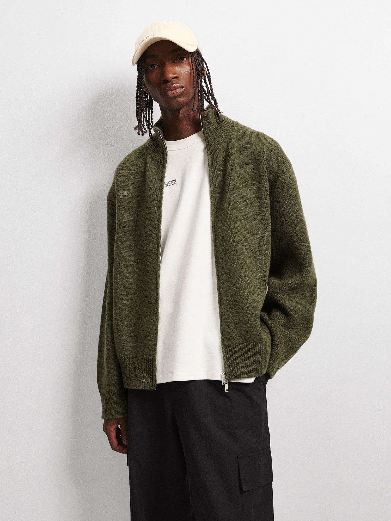 Men's Recycled Cashmere Zip Up Sweater - Rosemary Green - 2