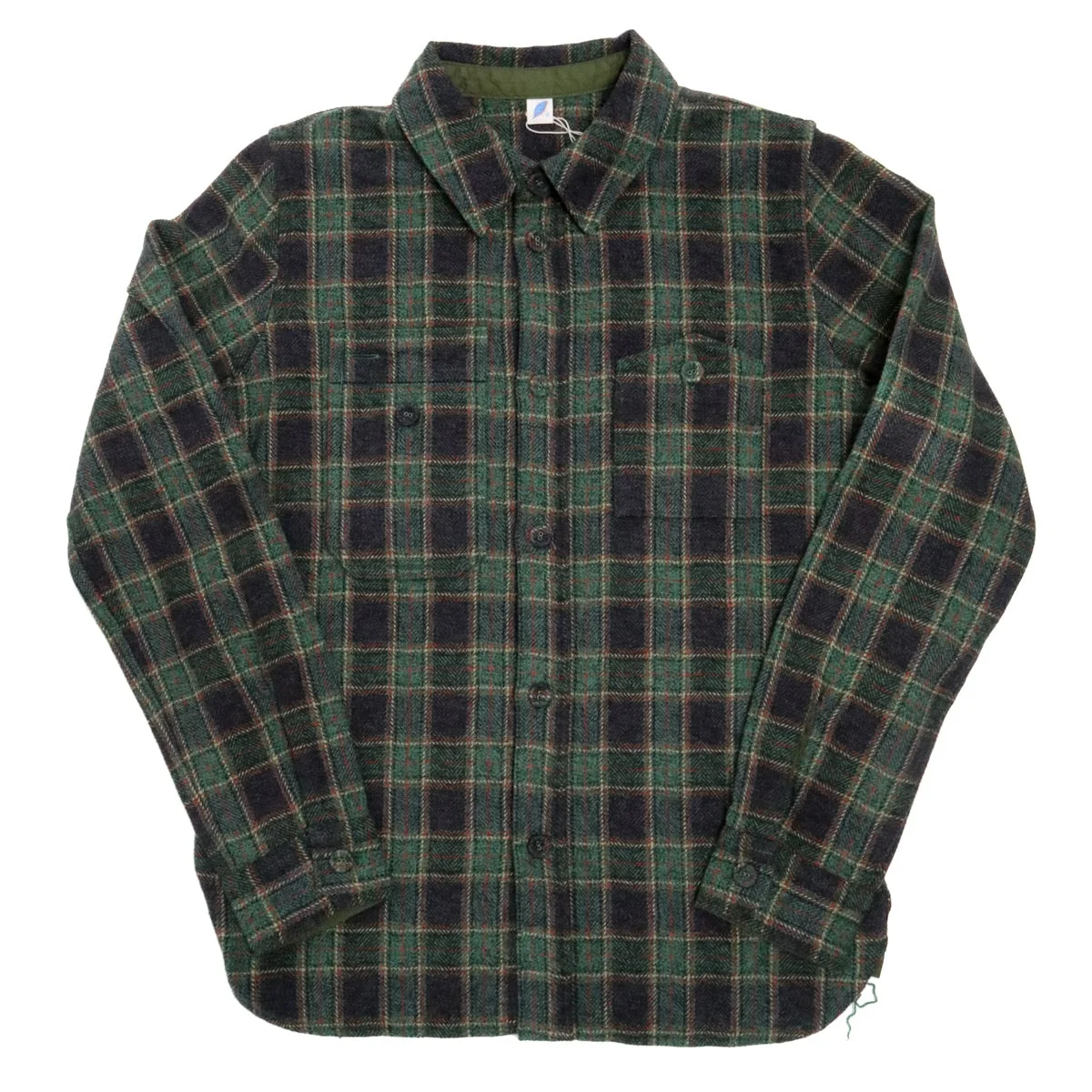 Cotton Tweed Check Double Pocket Shirt Green - 1
