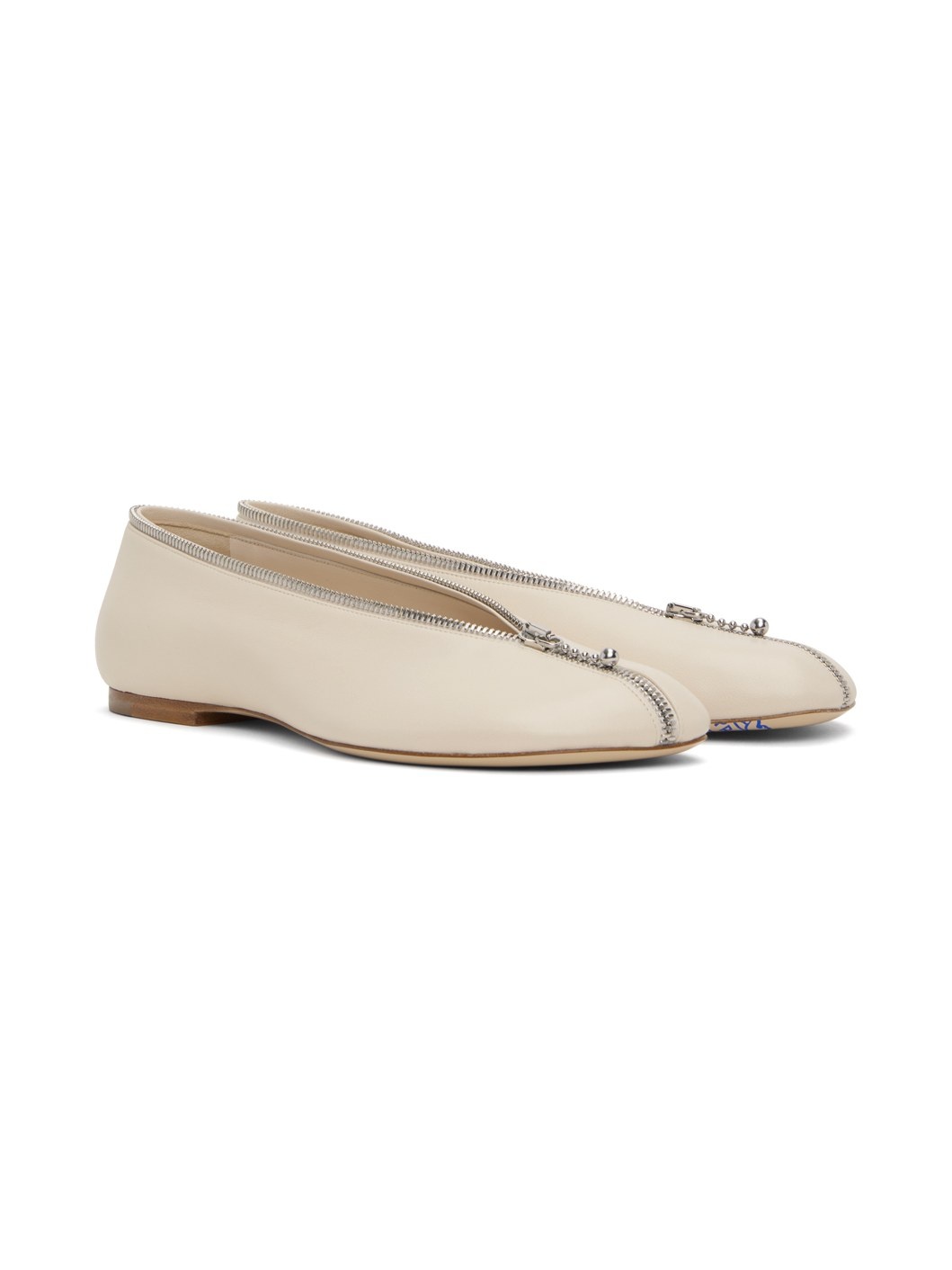 Off-White Leather Sadler Zip Ballerina Flats - 4