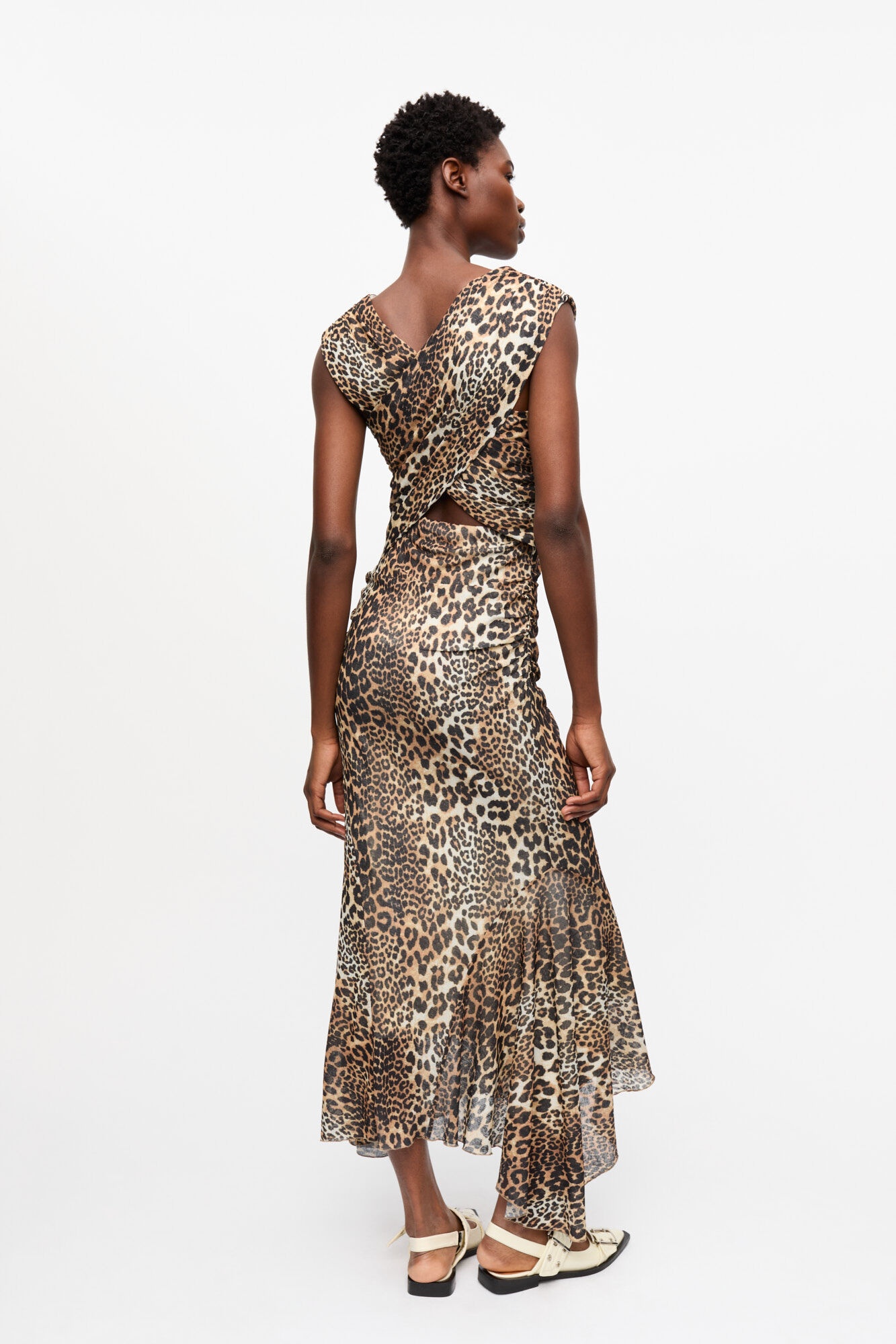 LEOPARD MARL MESH LONG RUCHED CROSSOVER DRESS - 3