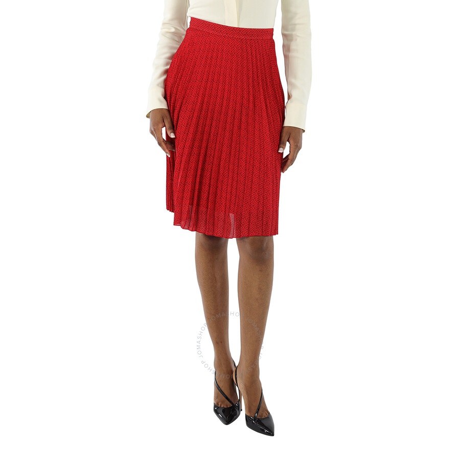 Burberry Ladies Bright Red Monogram Print Plated Skirt - 3