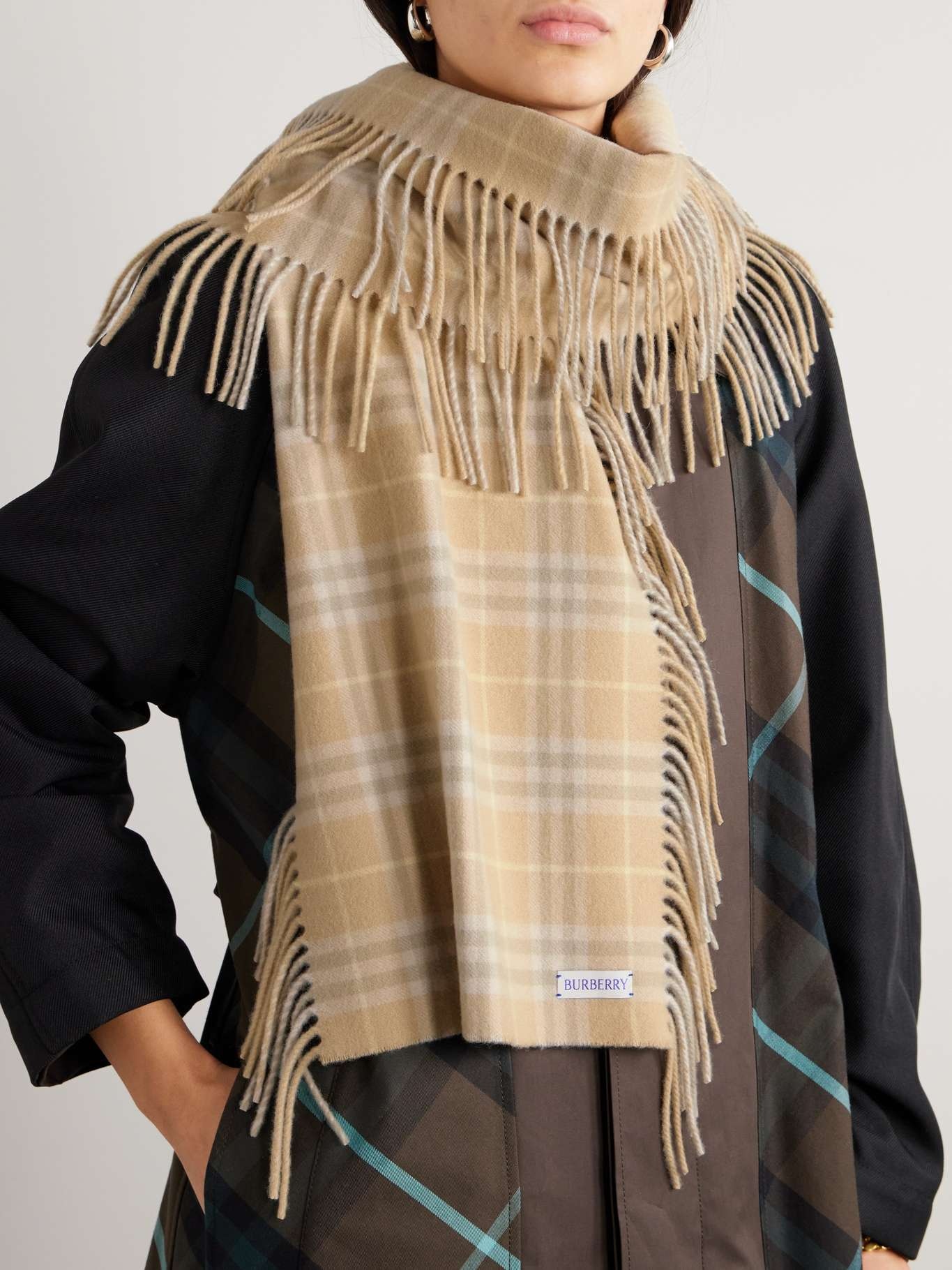 Fringed checked cashmere scarf - 2