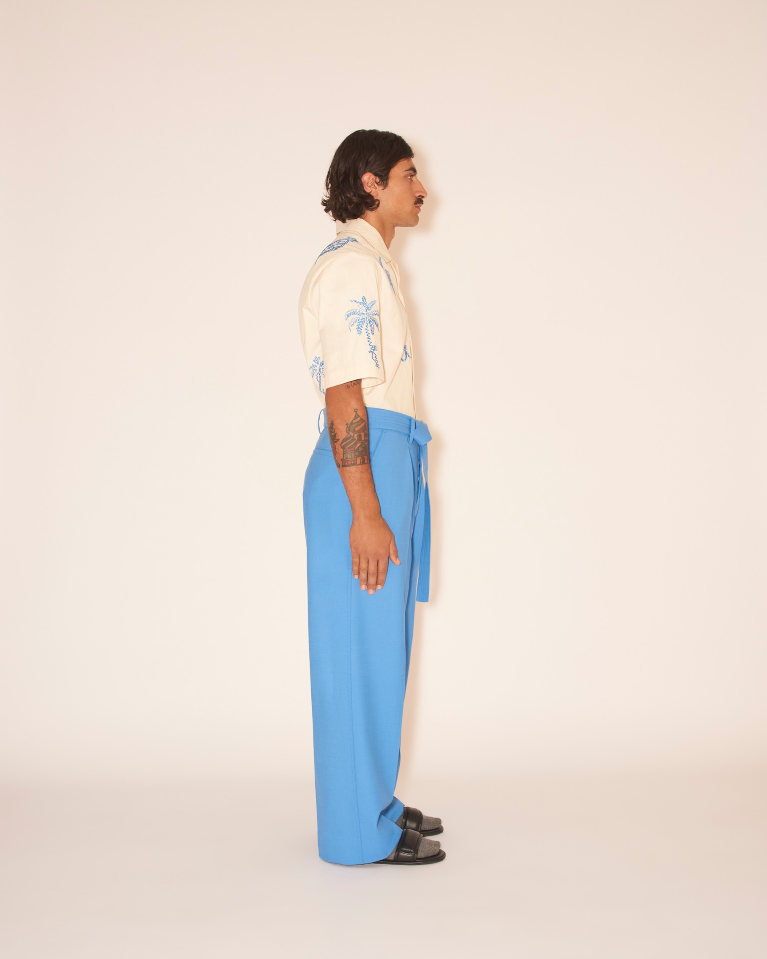 BENTO - Belted wide trouser - Electric blue - 4