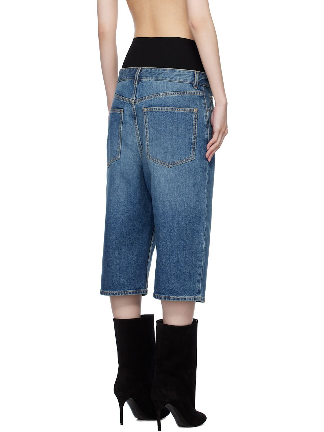 Blue Knitted Waistband Denim Bermuda Shorts - 3