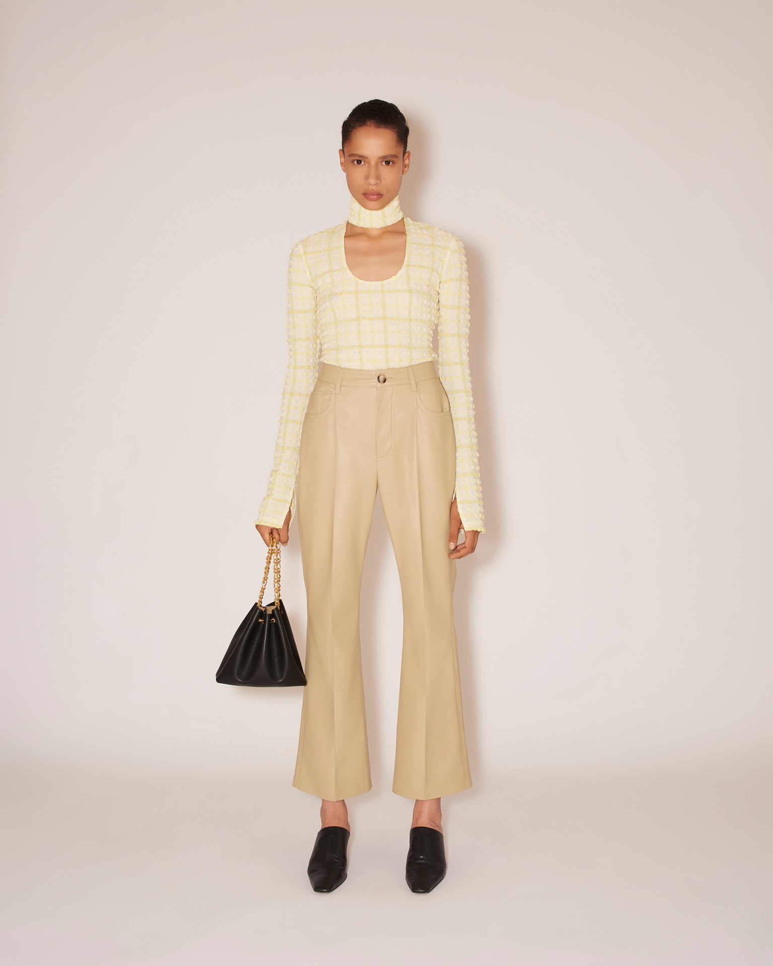 ZOEY - Vegan leather pleated pants - Pebble - 2