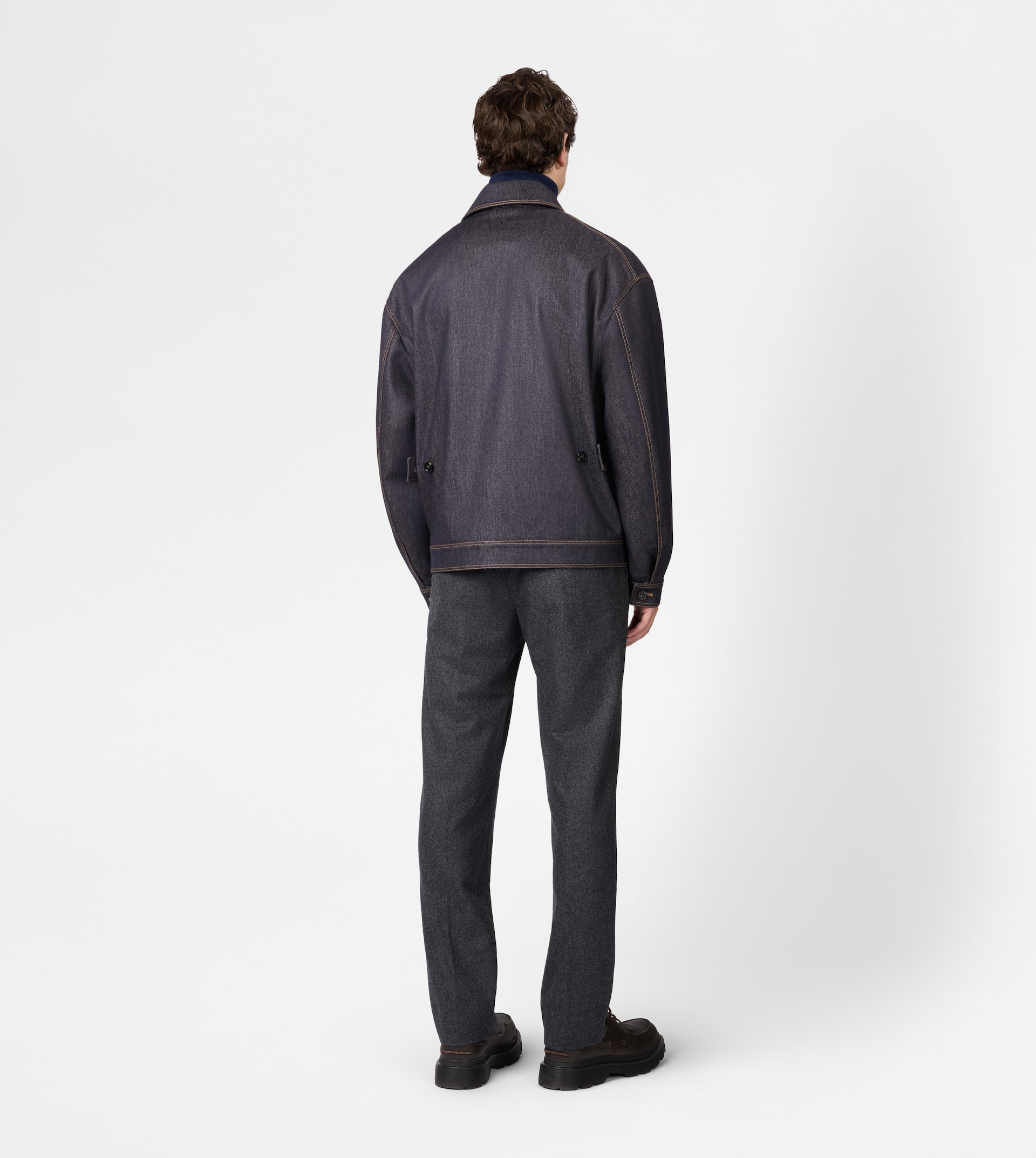 SHORT JACKET IN WOOL DENIM - BLUE - 3