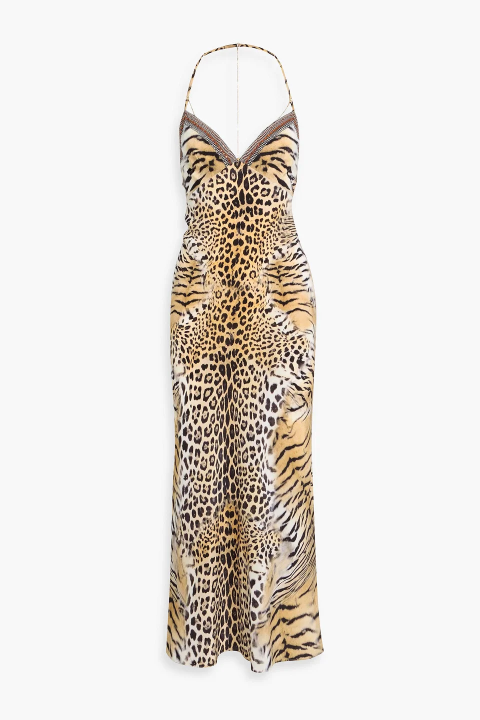 Crystal-embellished leopard-print silk crepe de chine maxi slip dress - 1