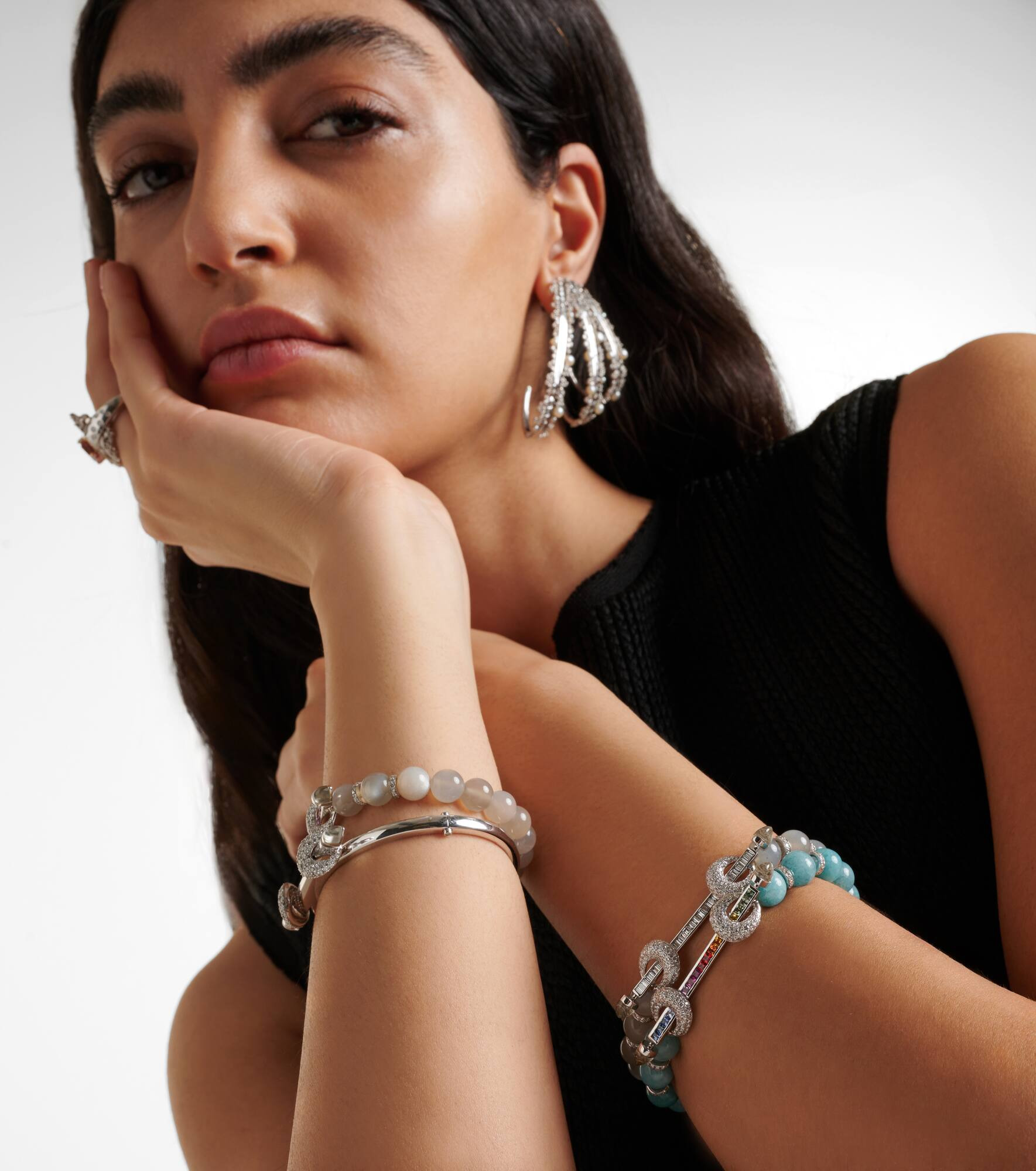 Chakra 18kt white gold bracelet with sapphires, diamonds, and gemstones - 2
