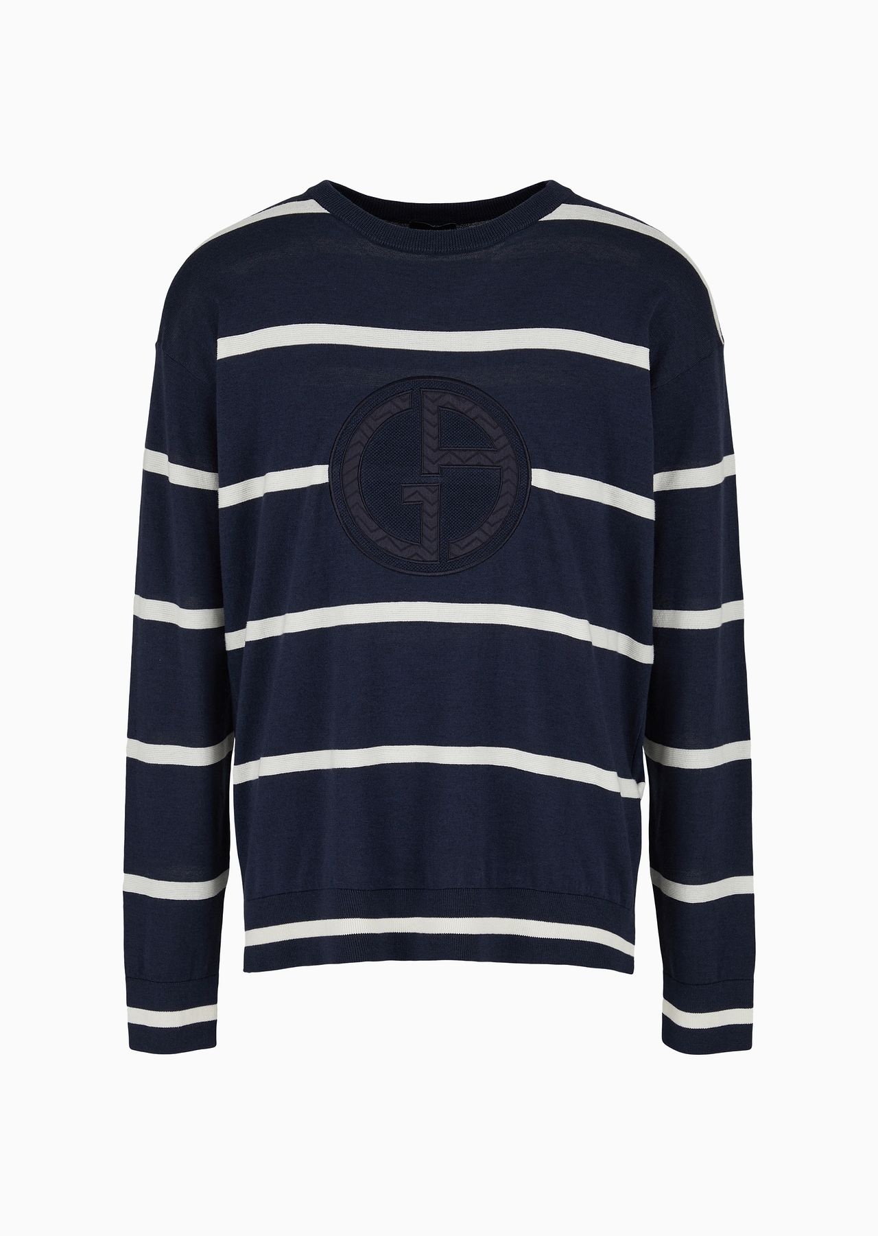 Striped crew-neck jumper in cotton and cashmere - 1