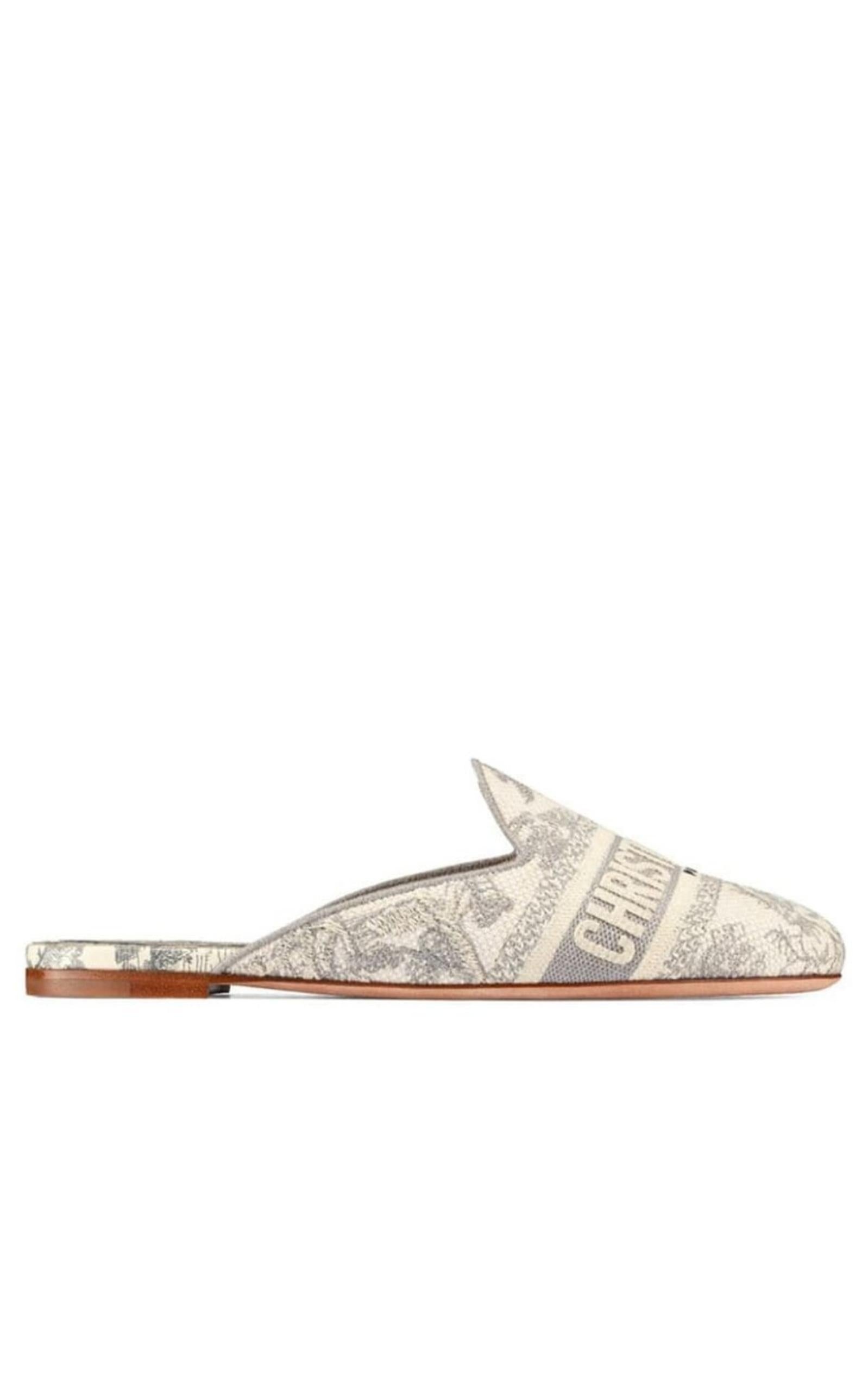 Dior Toile de Jouy Motif Flat Mules in Grey Stone - 1