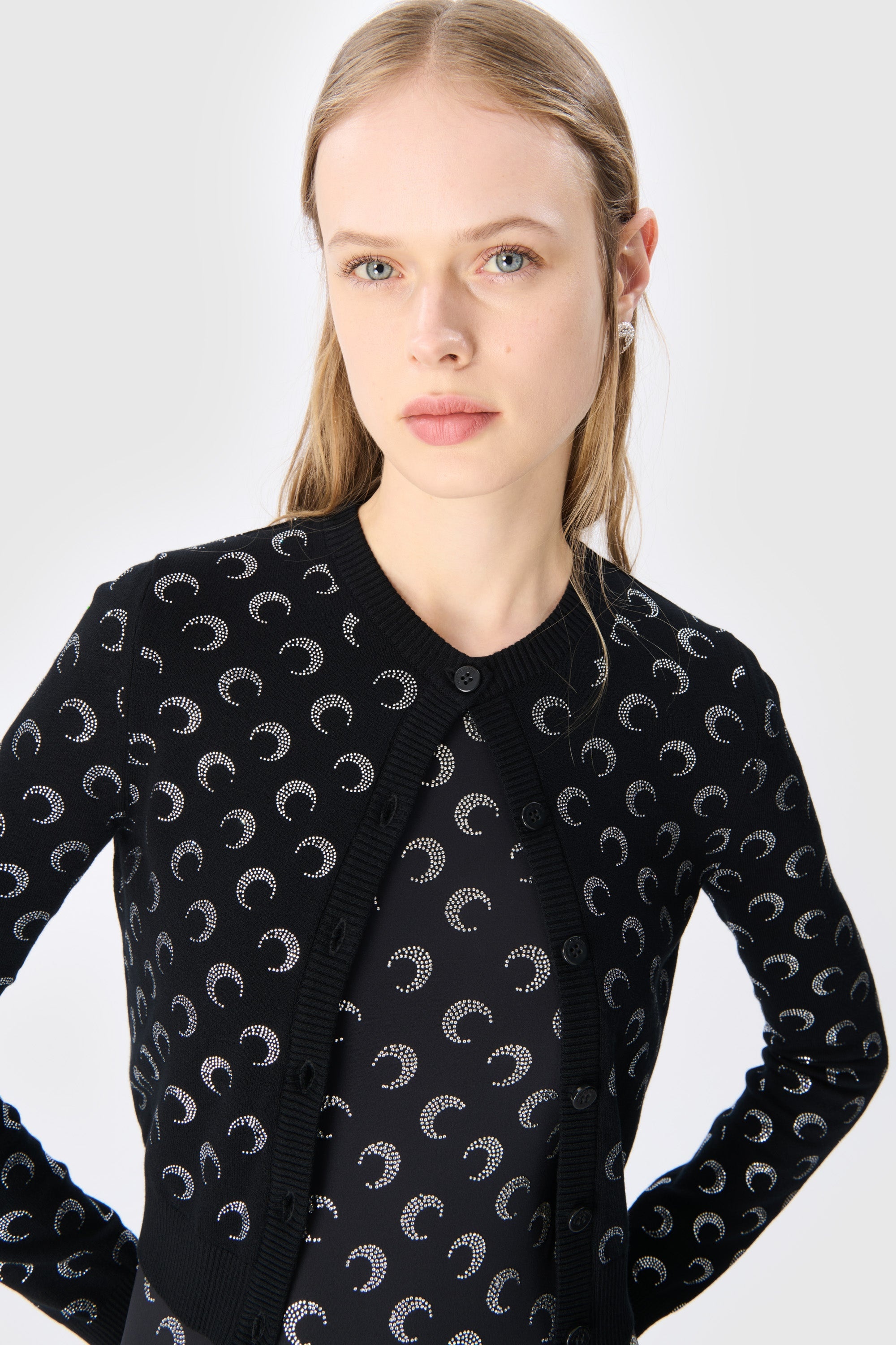 Moon Rhinestoned Knit Fitted Cardigan - 2