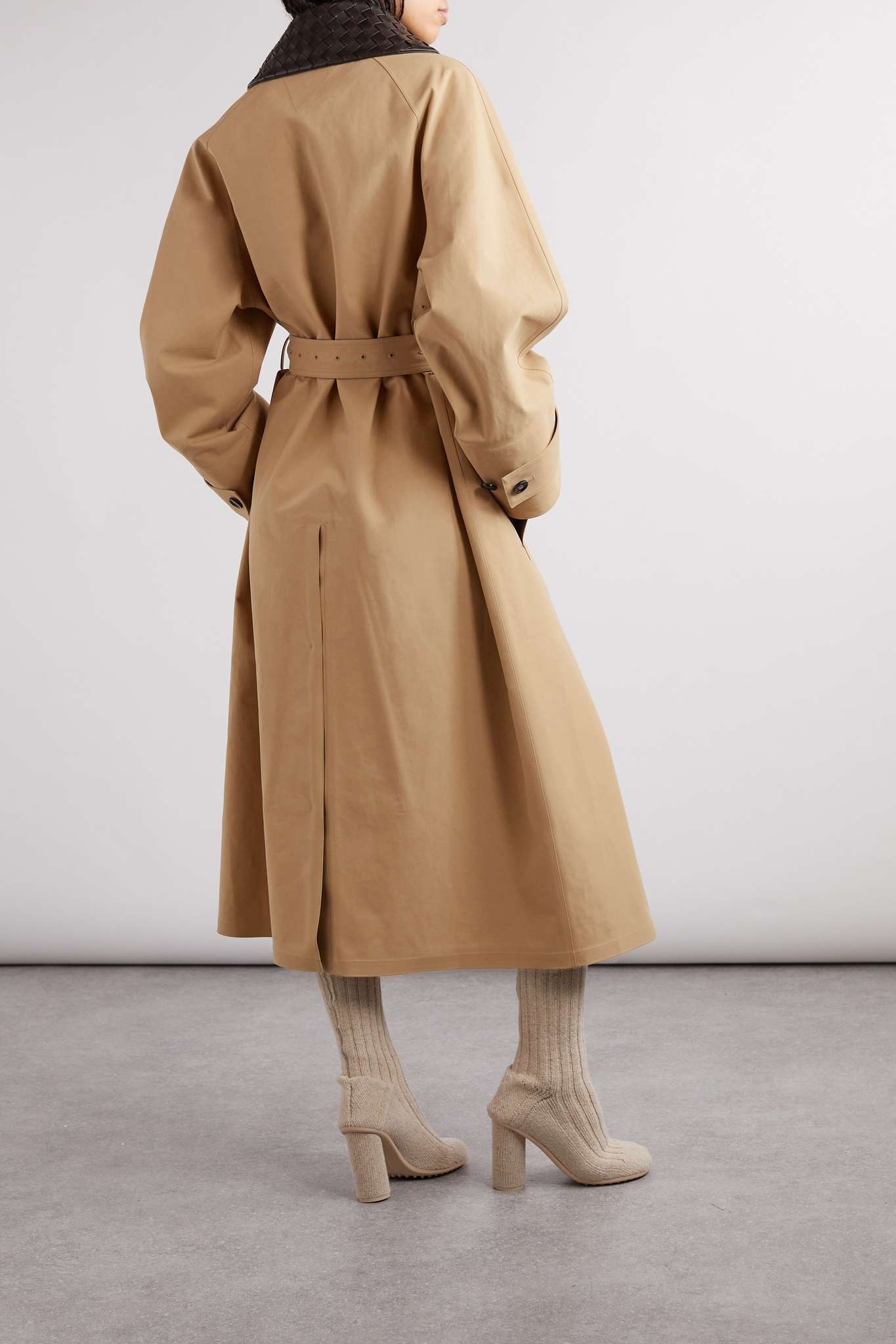 【関税・送料込み】Bottega Veneta Belted trench coat beige Bottega Veneta Belted leather-trimmed cotton-garbardine