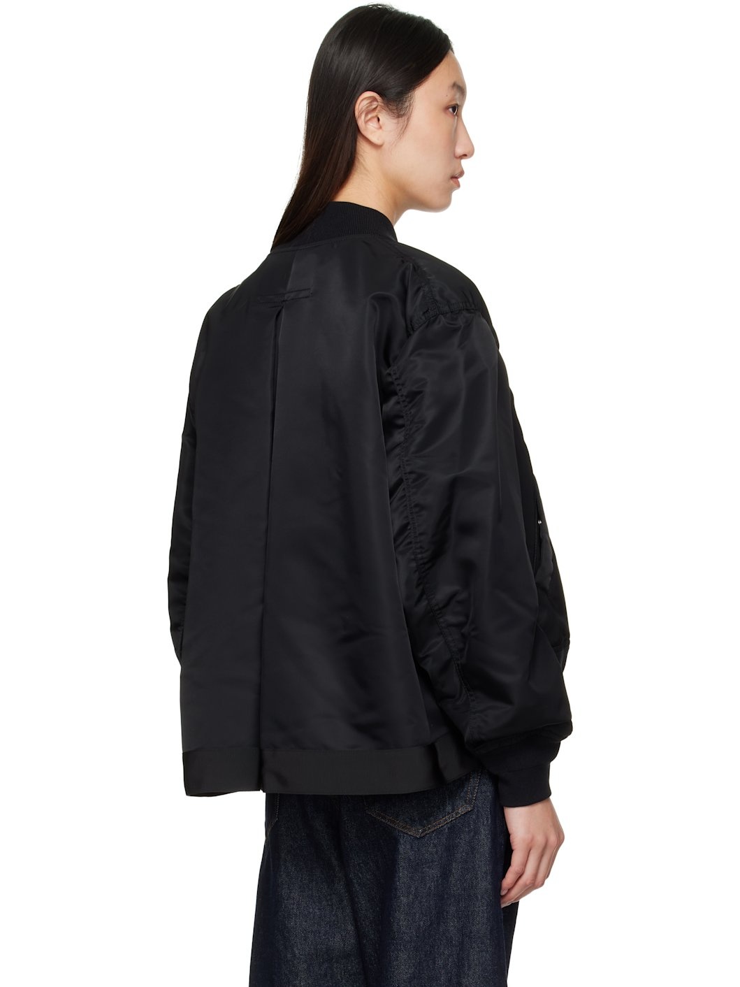 Black Nylon Twill Bomber Jacket - 3