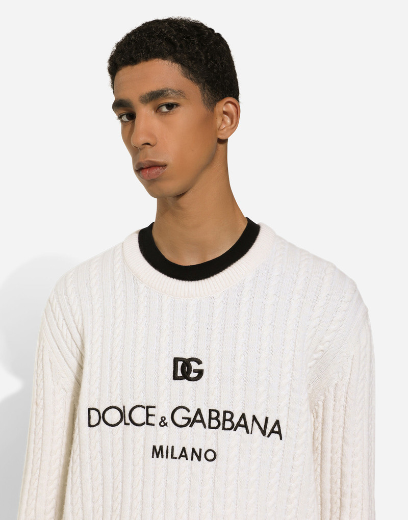 Wool round-neck sweater with logo embroidery 4