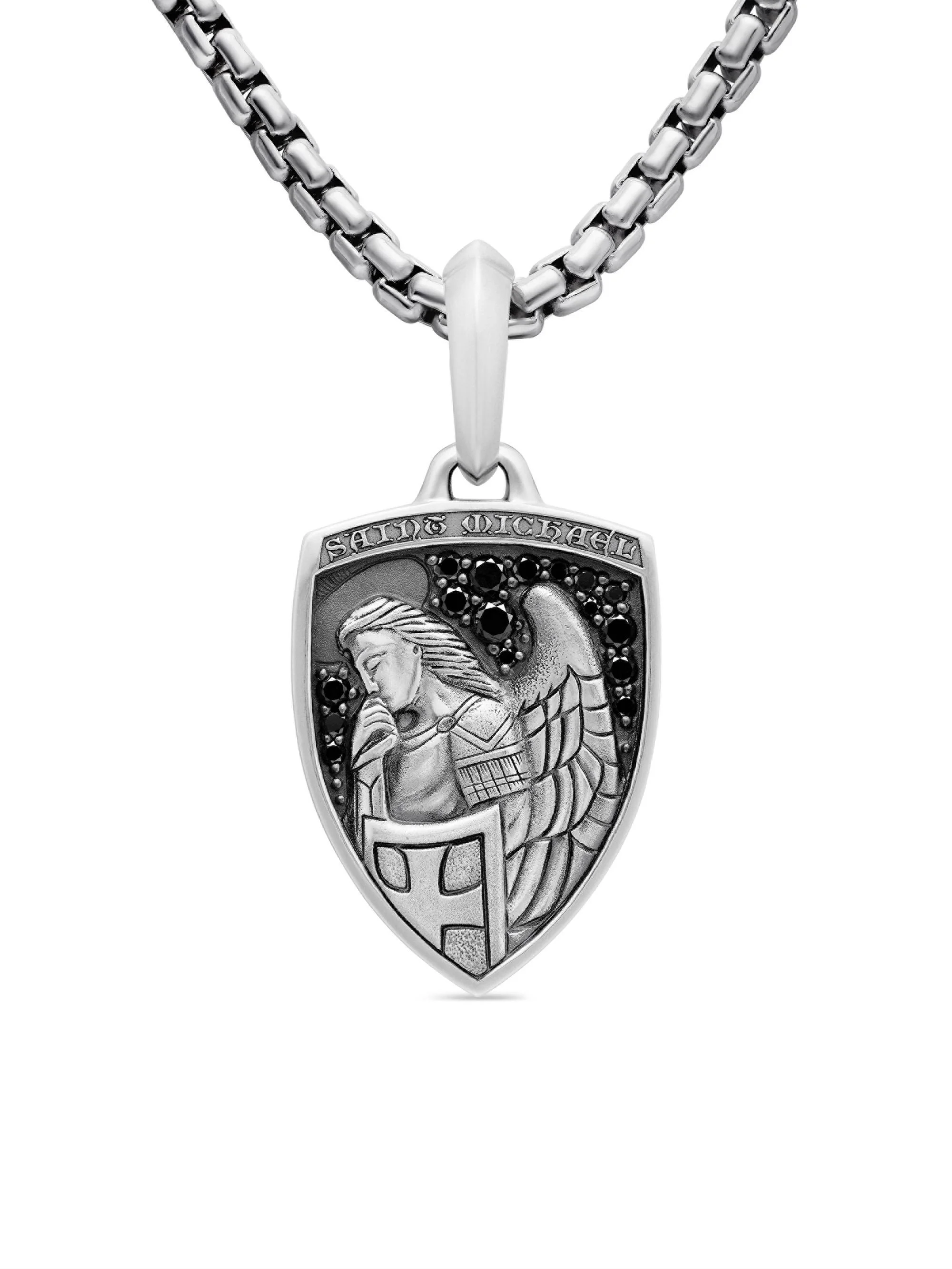 Men's St. Michael Amulet in Sterling Silver - Black Diamond - 1