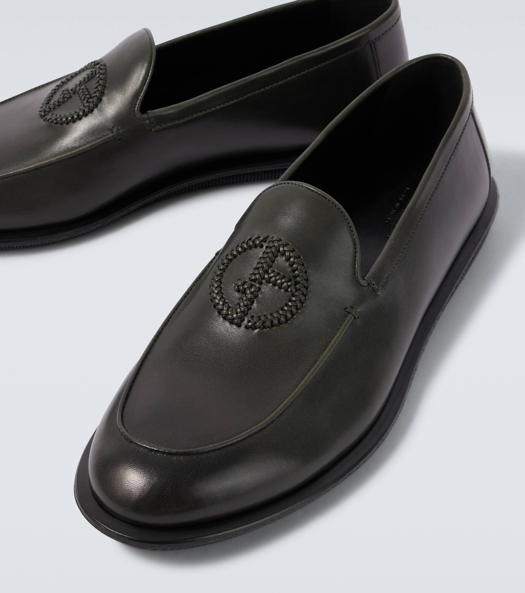 Embroidered logo leather loafers - 3
