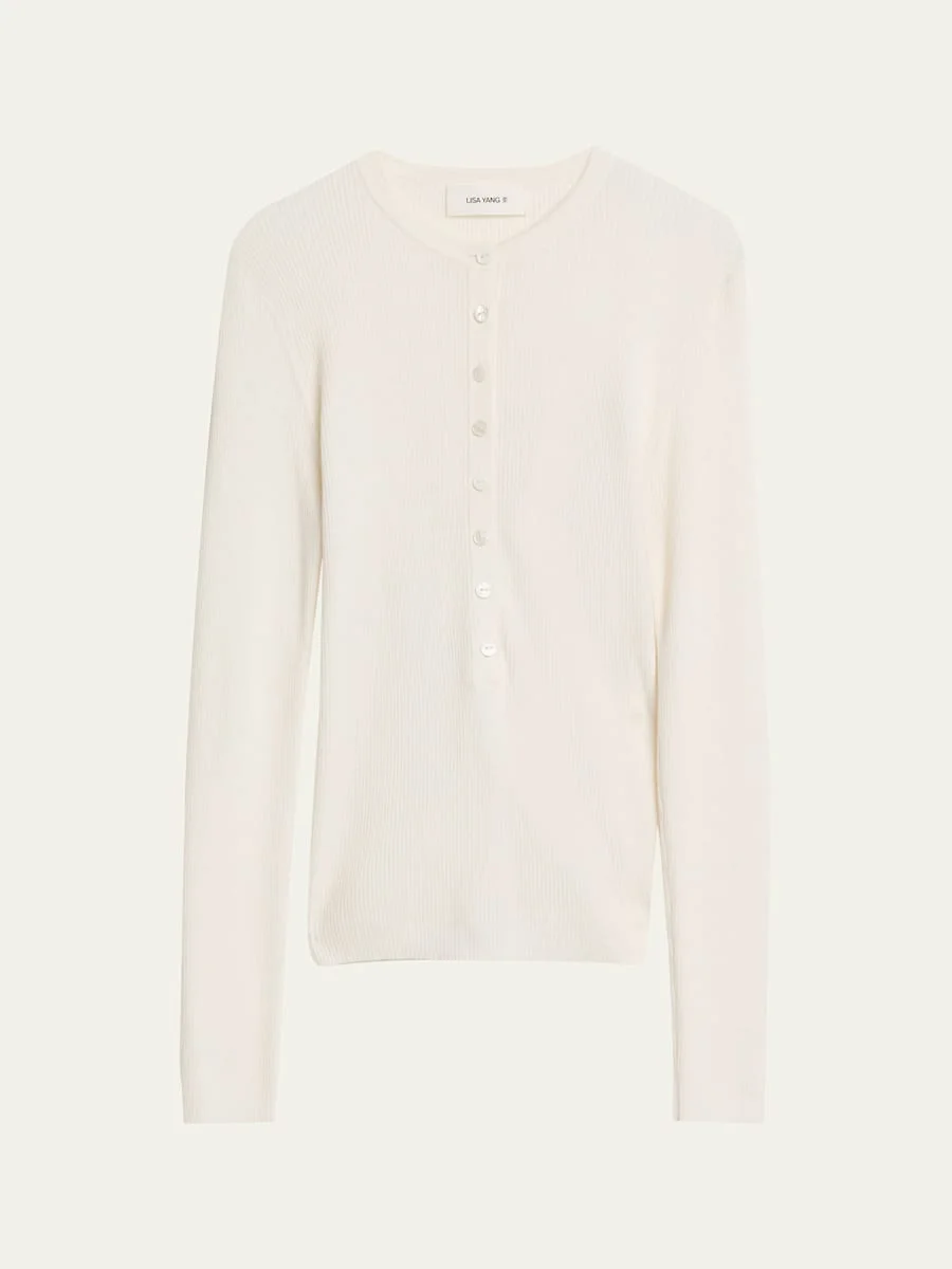 Airi Cotton-Cashmere Henley Sweater - 1