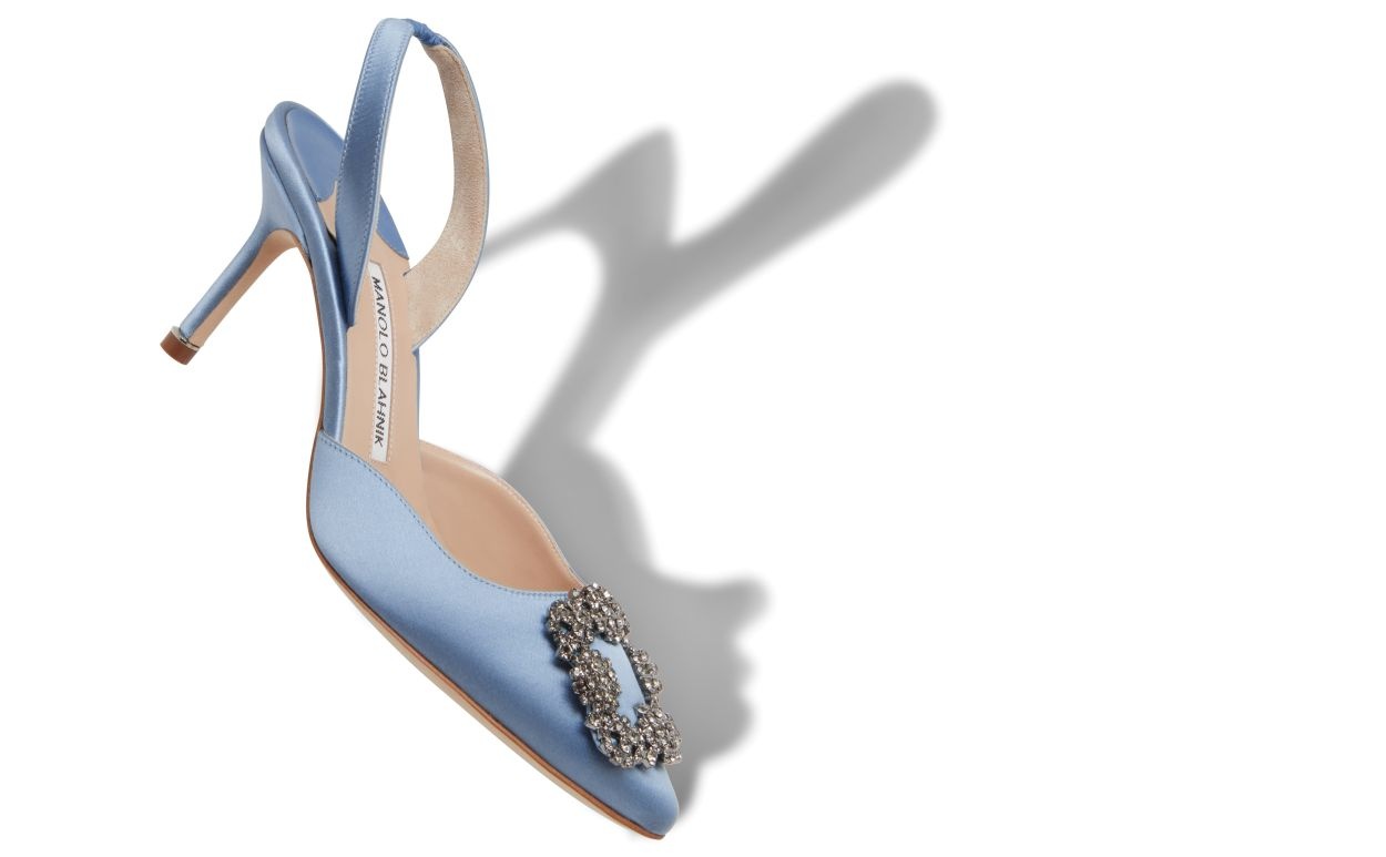 Light Blue Satin Jewel Buckle Slingback Pumps - 2