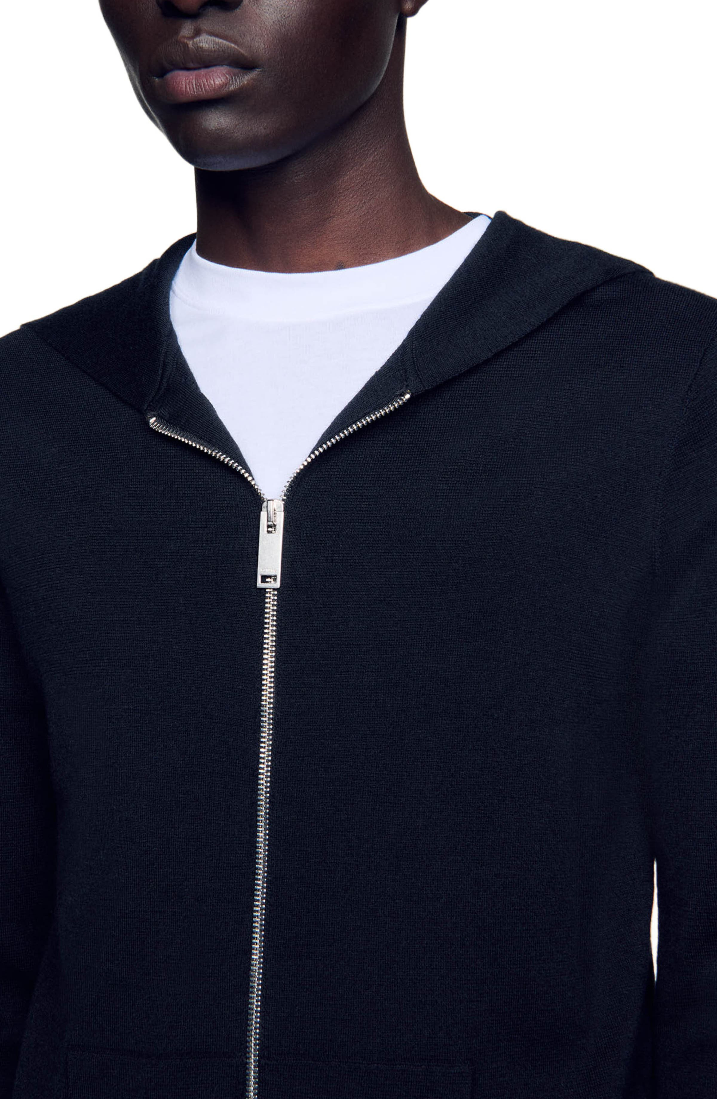 SANDRO Zipped cardigan with hood in Black at Nordstrom - 4
