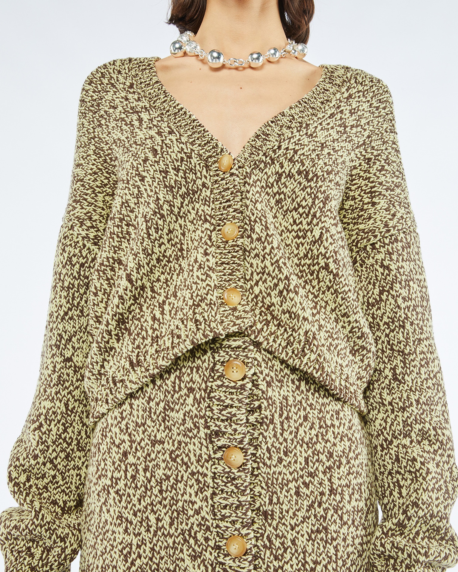 CALIZ - Cropped mouliné cardigan - Graphic lime - 5