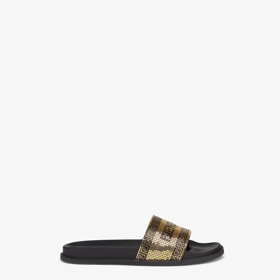 Fendace Logo sandals in gold-colored metal mesh - 1