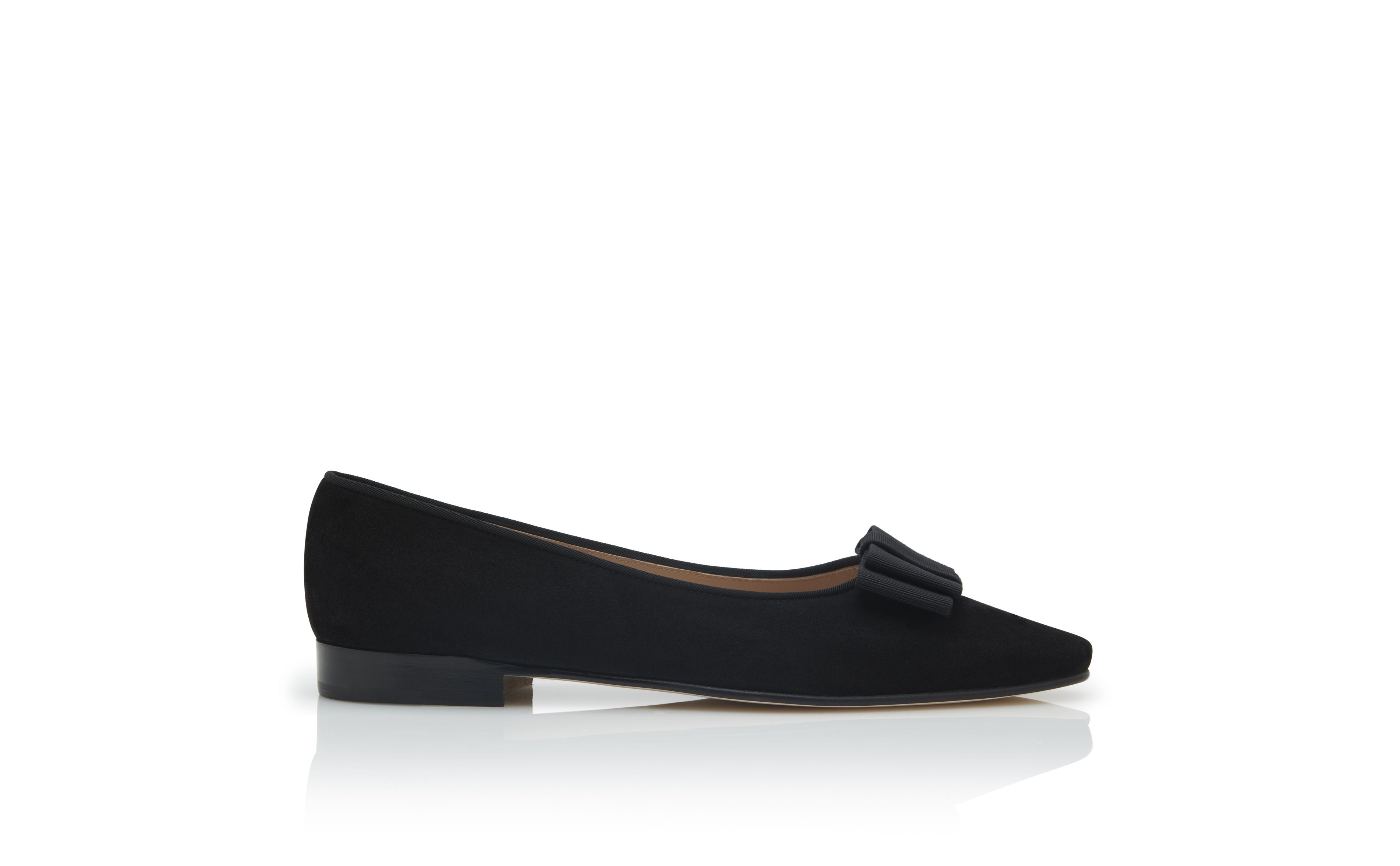 Black Suede Bow Detail Flat Shoes - 1