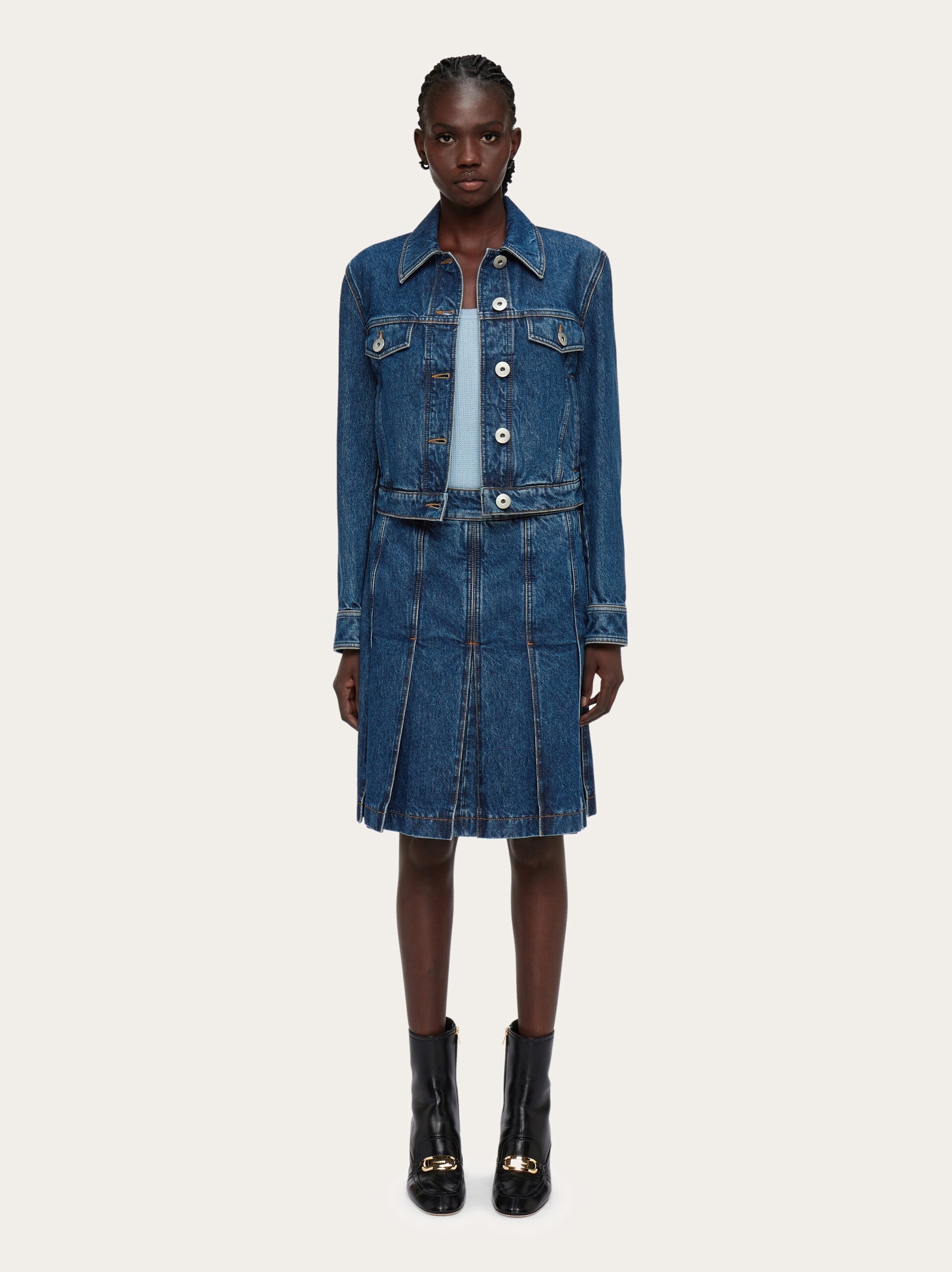 Denim jacket with leather collar - 8