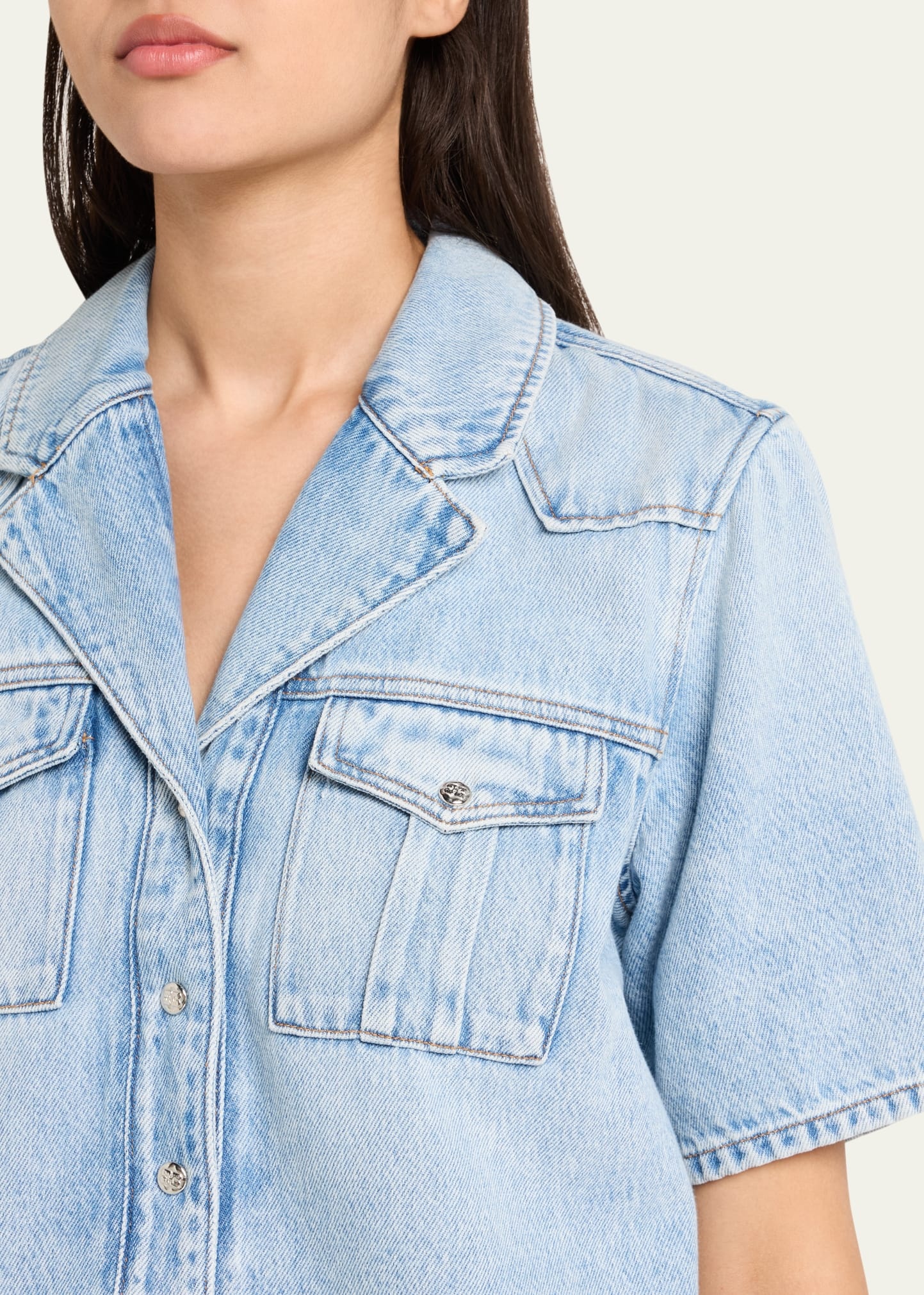 Soft Rigid Short-Sleeve Denim Shirt - 5