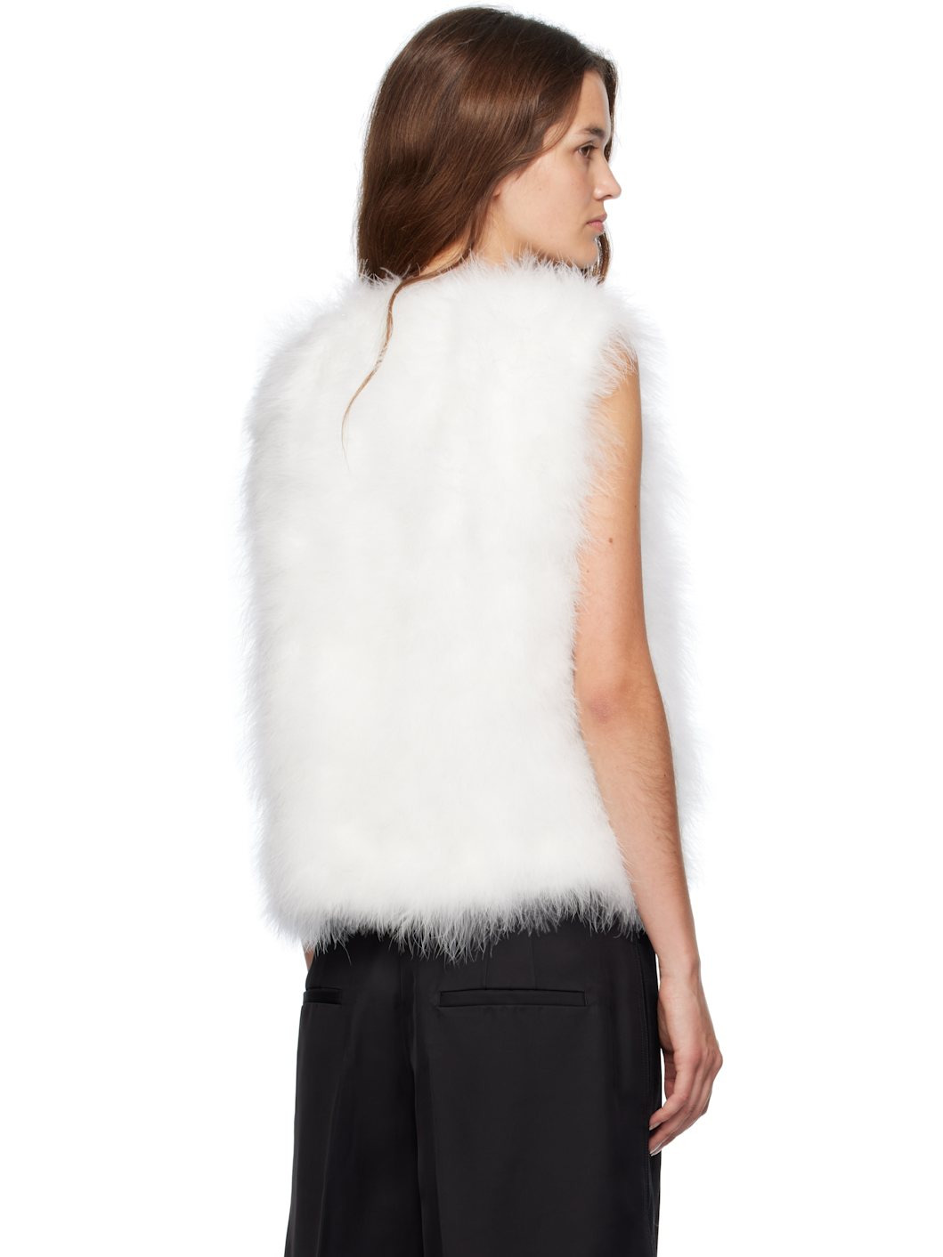 White Cropped Feather Vest - 3