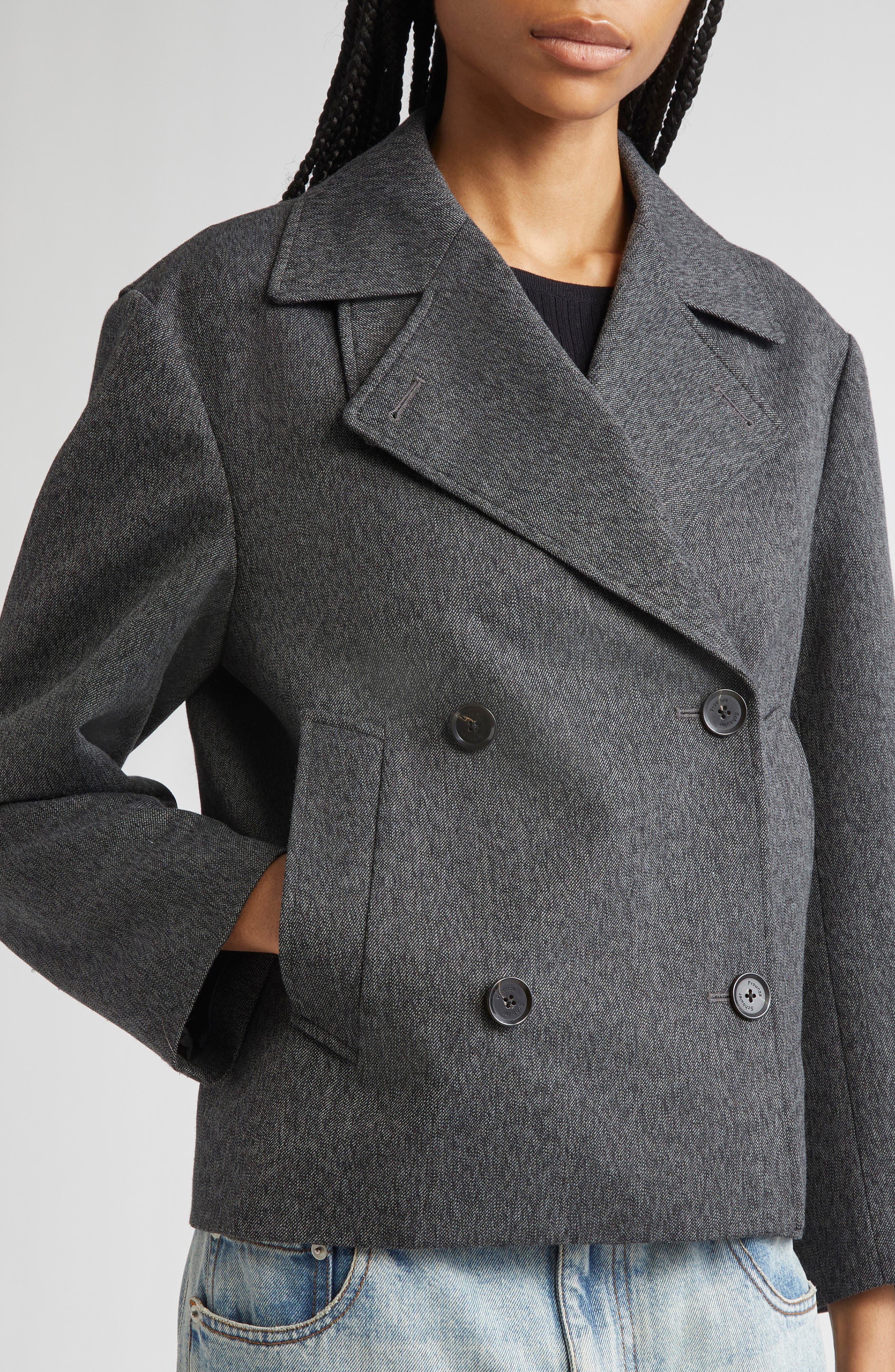 Proenza Schouler Nola Double Breasted Textured Suiting Jacket in Charcoal Melange at Nordstrom - 5