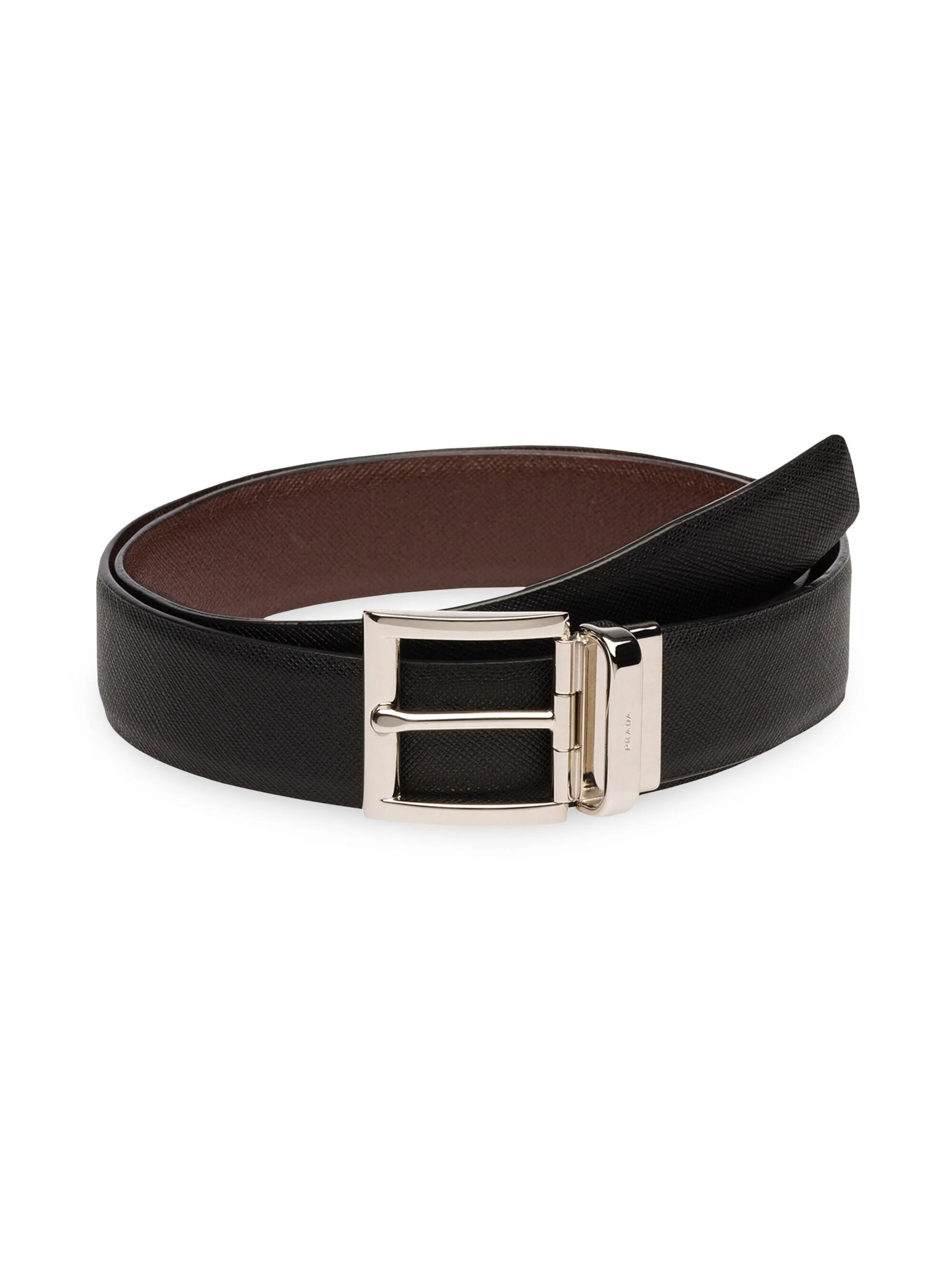 Men's Saffiano Leather Reversible Belt - Black Brown - 1