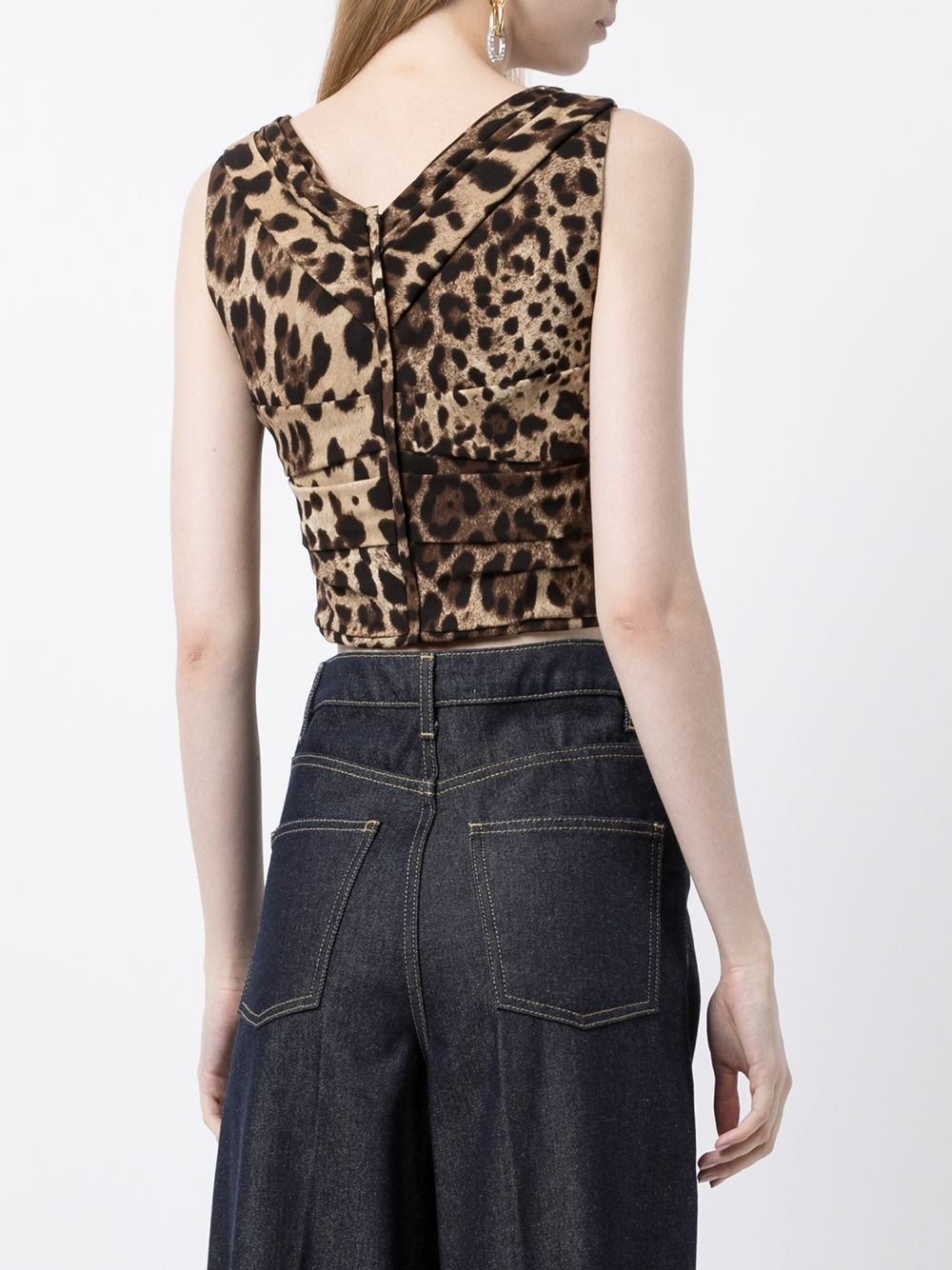 leopard-print draped crop top - 4