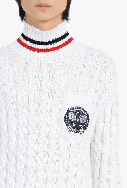 White cotton turtleneck with Balmain badge - 10