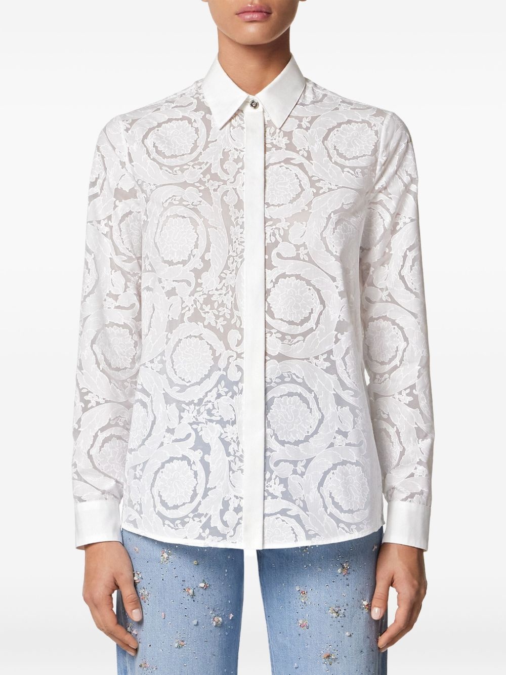 Barocco-jacquard button-up shirt - 3