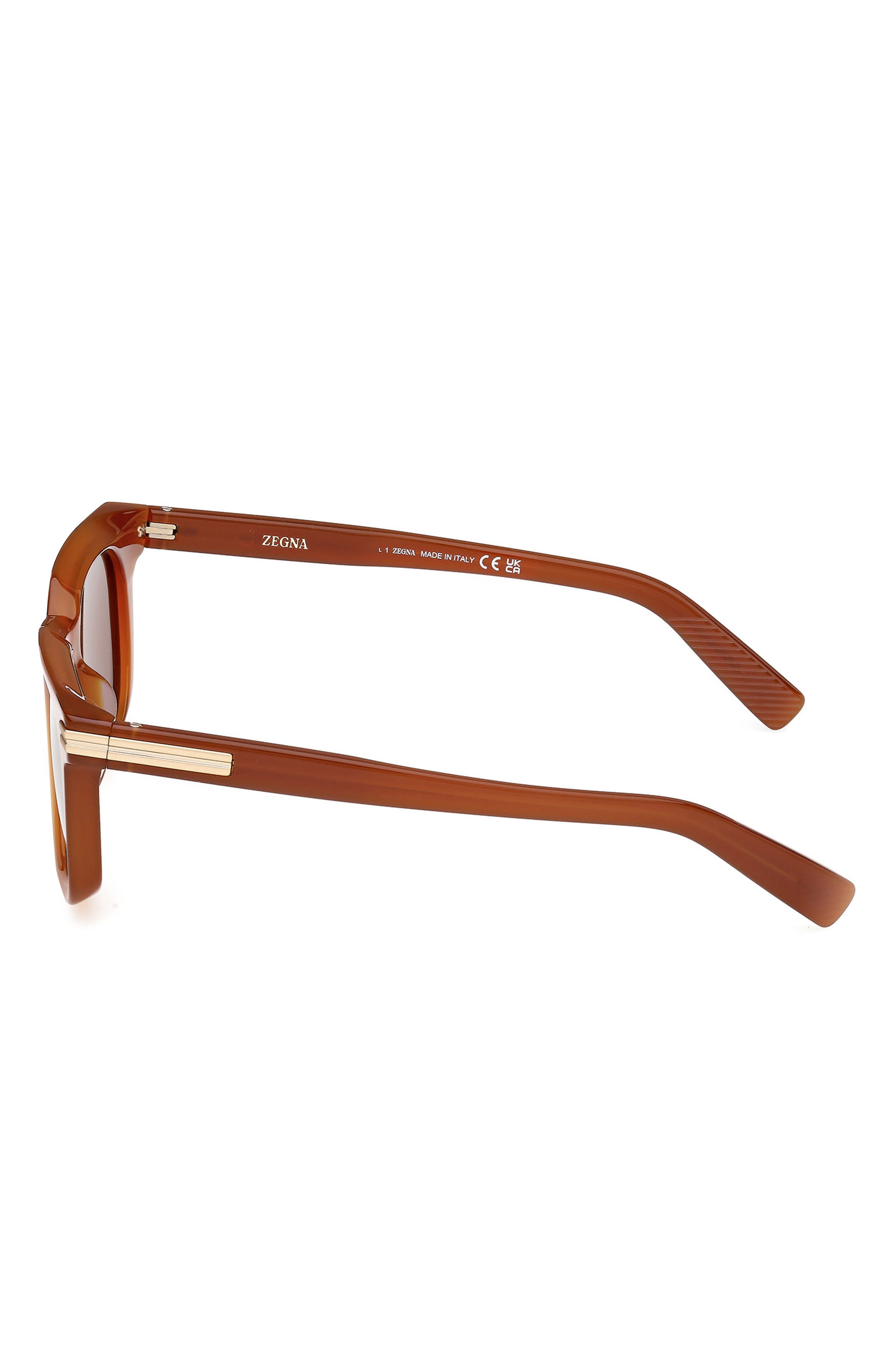 ZEGNA 50mm Geometric Sunglasses in Milky Vicuna/Brass /Brown at Nordstrom - 7