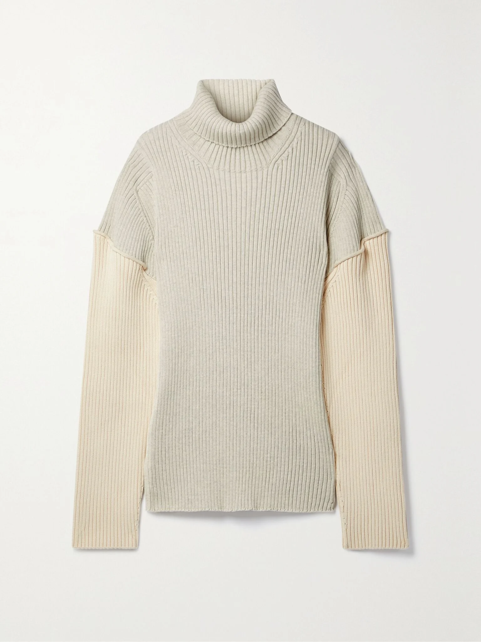 Dua two-tone ribbed cotton and cashmere-blend sweater Beige - 1