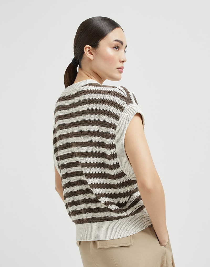 Brunello Cucinelli Striped dazzling cotton knit T-shirt outlook