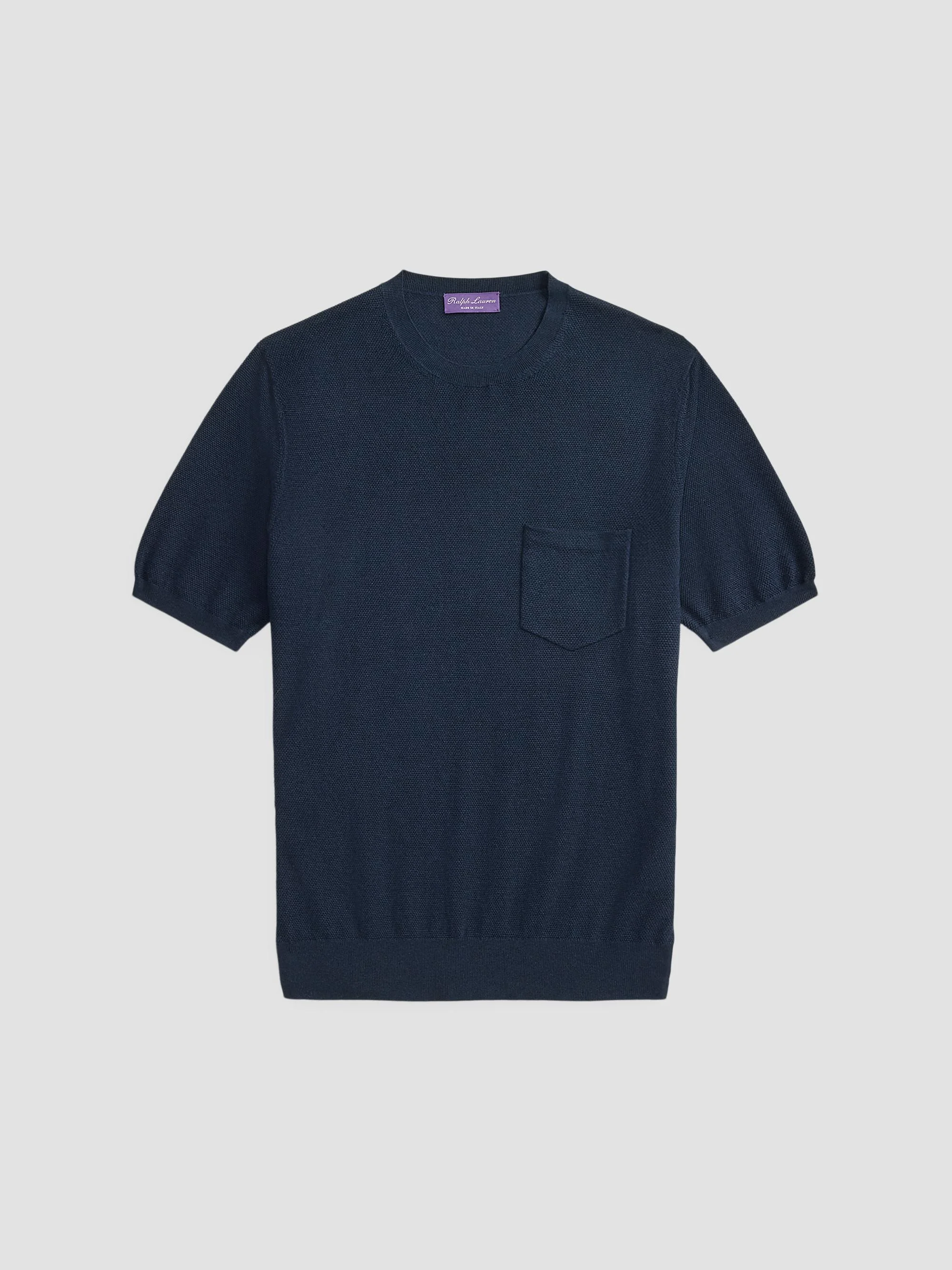 Men's Cotton-Silk Textured Short-Sleeve Sweater - Racing Navy - 1