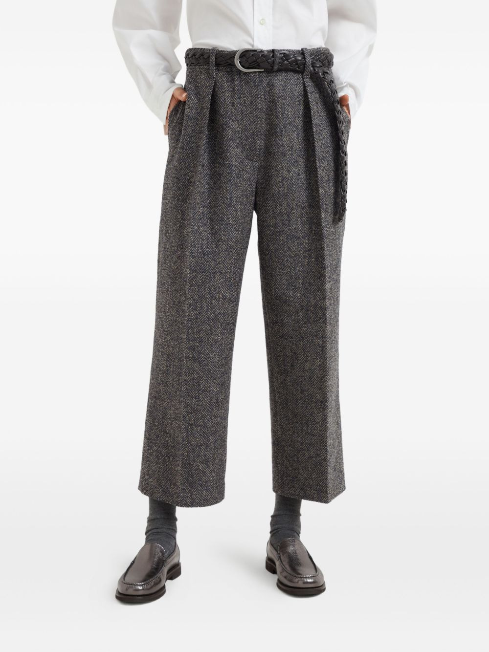 herringbone tweed pleated trousers - 3