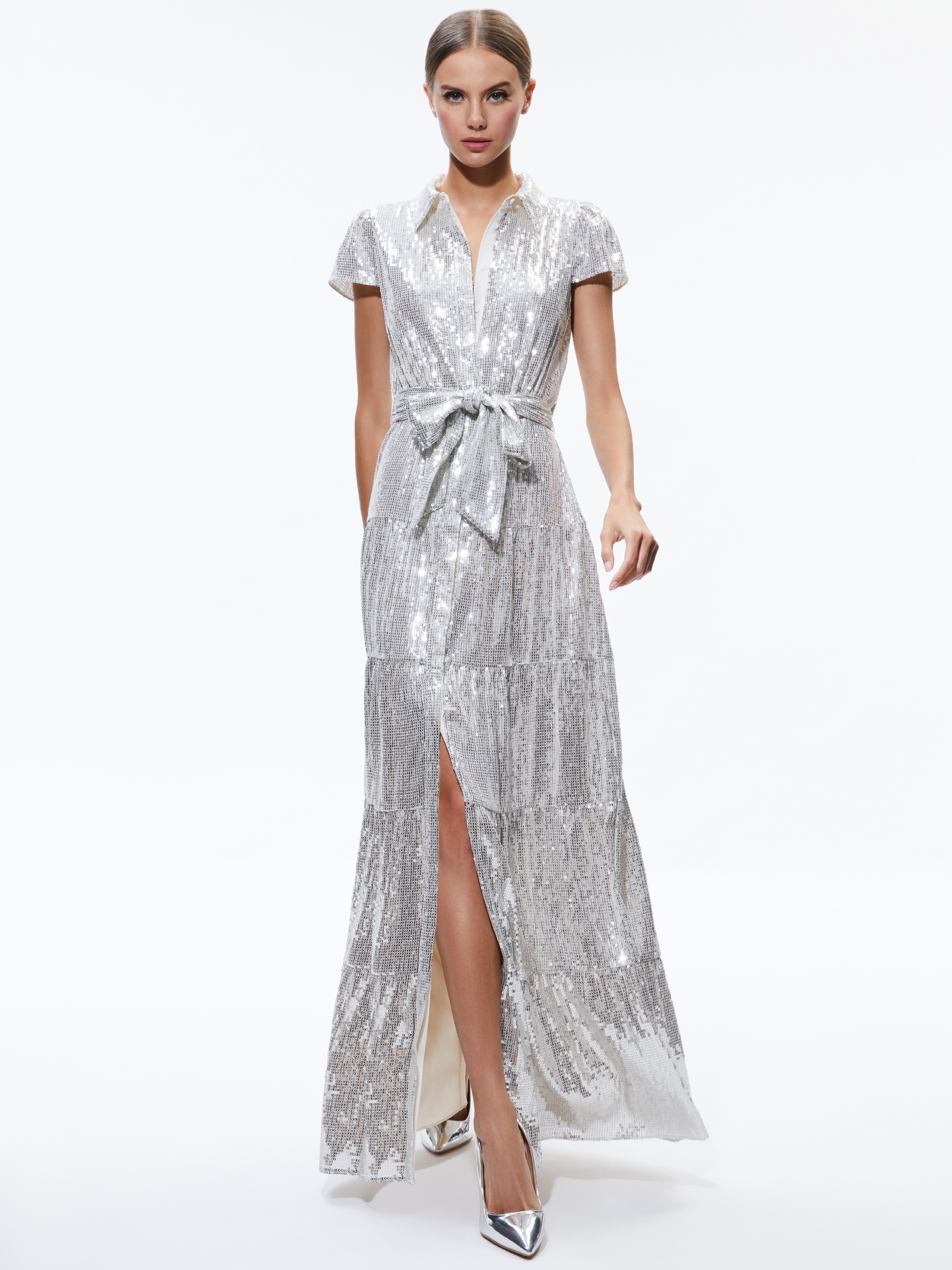 Alice + Olivia MIRANDA EMBELLISHED TIERED MAXI DRESS