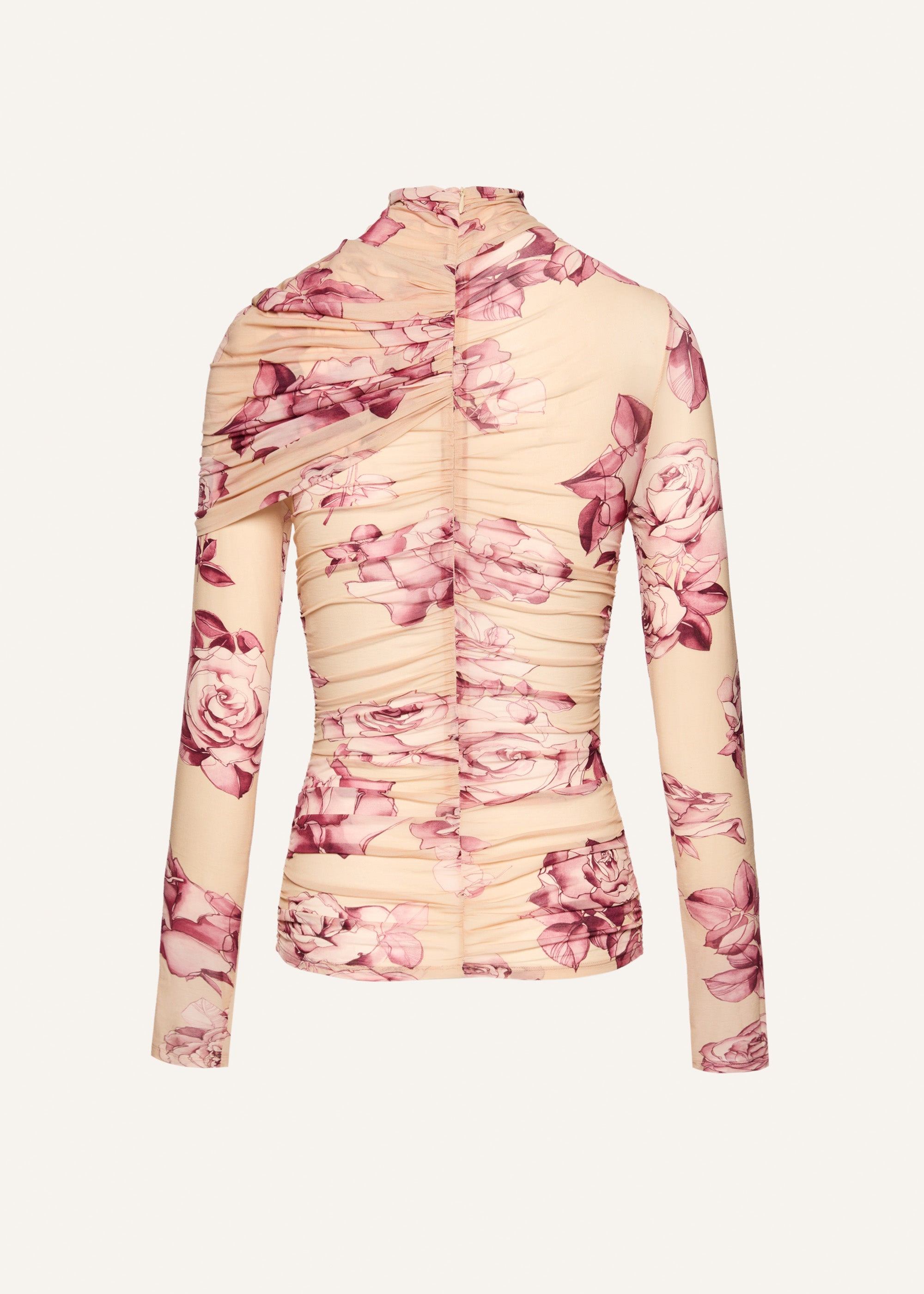 Draped high neck blouse in beige print - 2