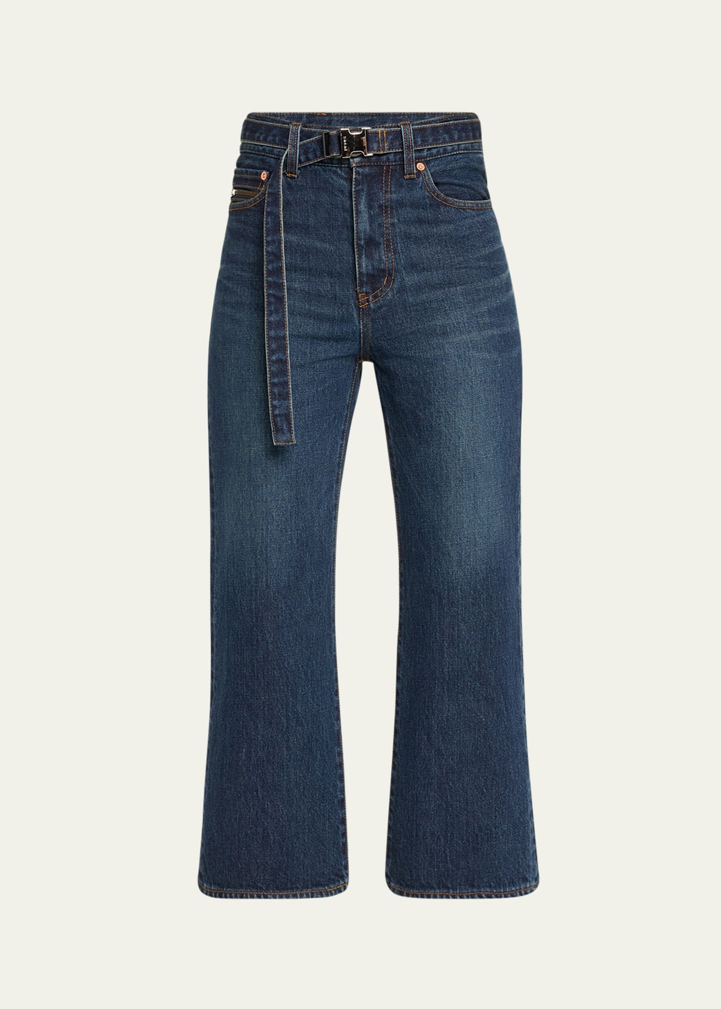 Belted Bootcut Denim Capri Pants - 1